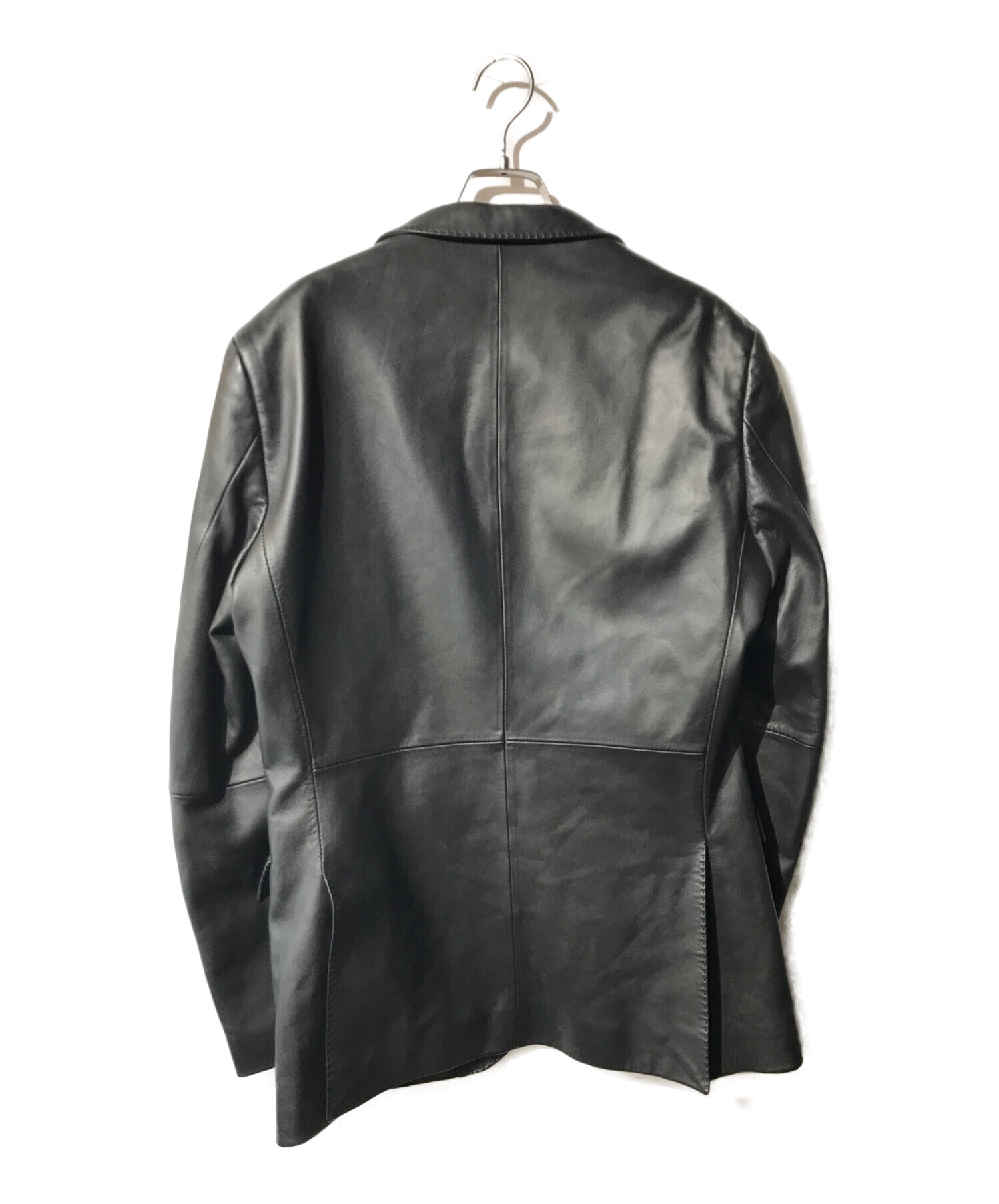 BURBERRY BLACK LABEL (バーバリーブラックレーベル) レザーテーラードジャケット ブラック サイズ:ＸＬ