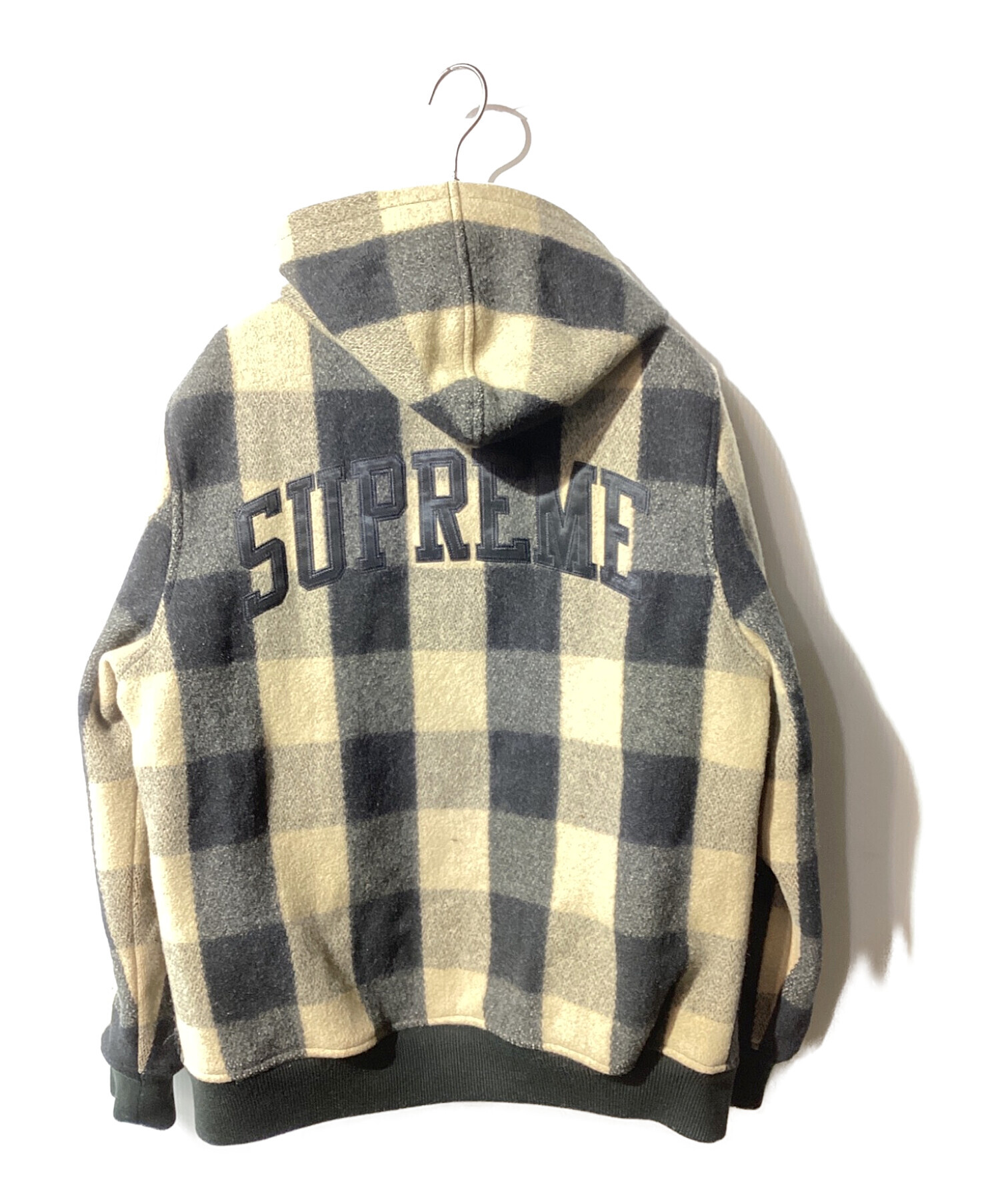 Supreme (シュプリーム) 15AW Hooded Wool Bomber ブラック×ベージュ サイズ:M