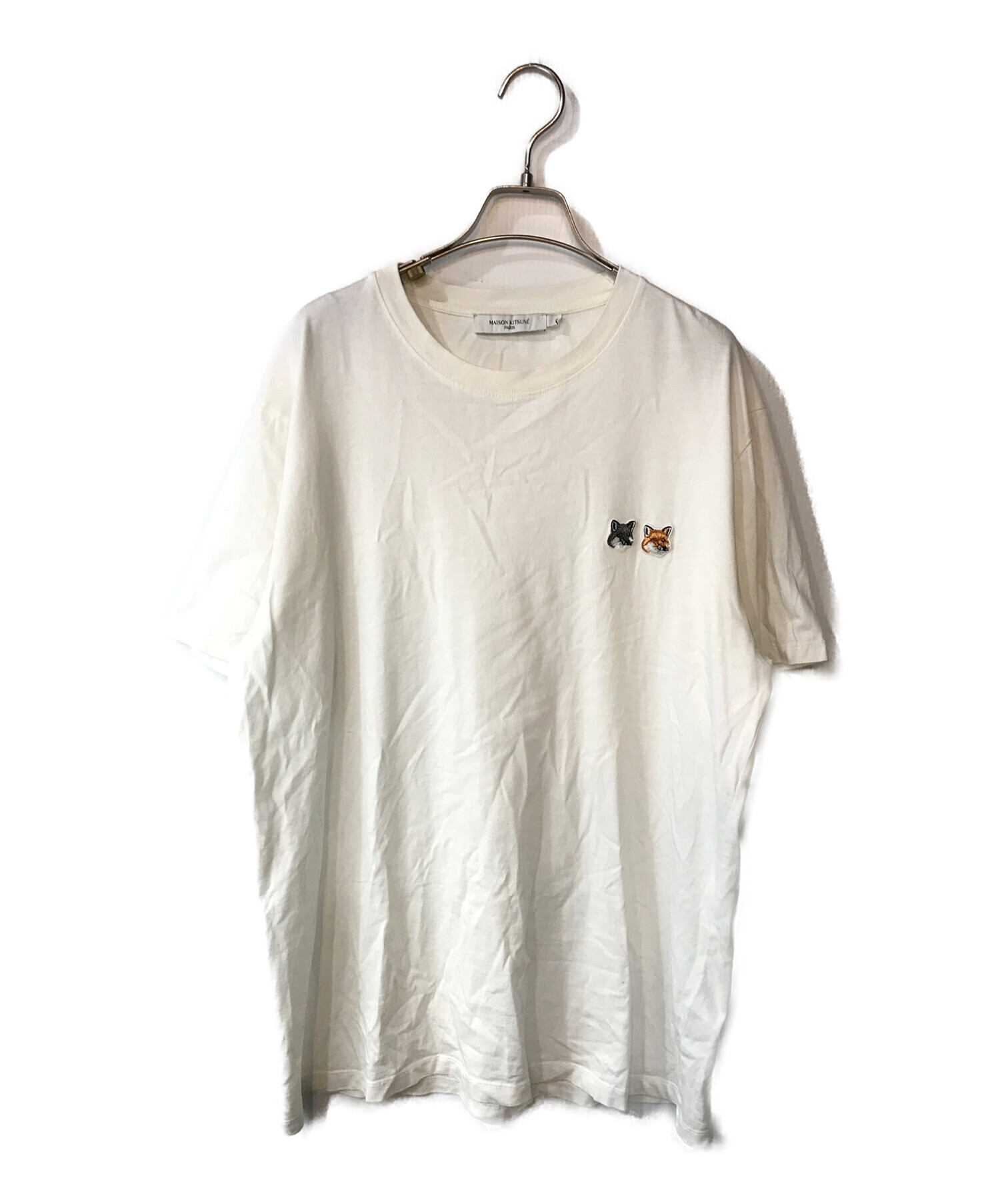 MAISON KITSUNE (メゾンキツネ) ダブルフォックスヘッドロゴTシャツ ホワイト サイズ:XL