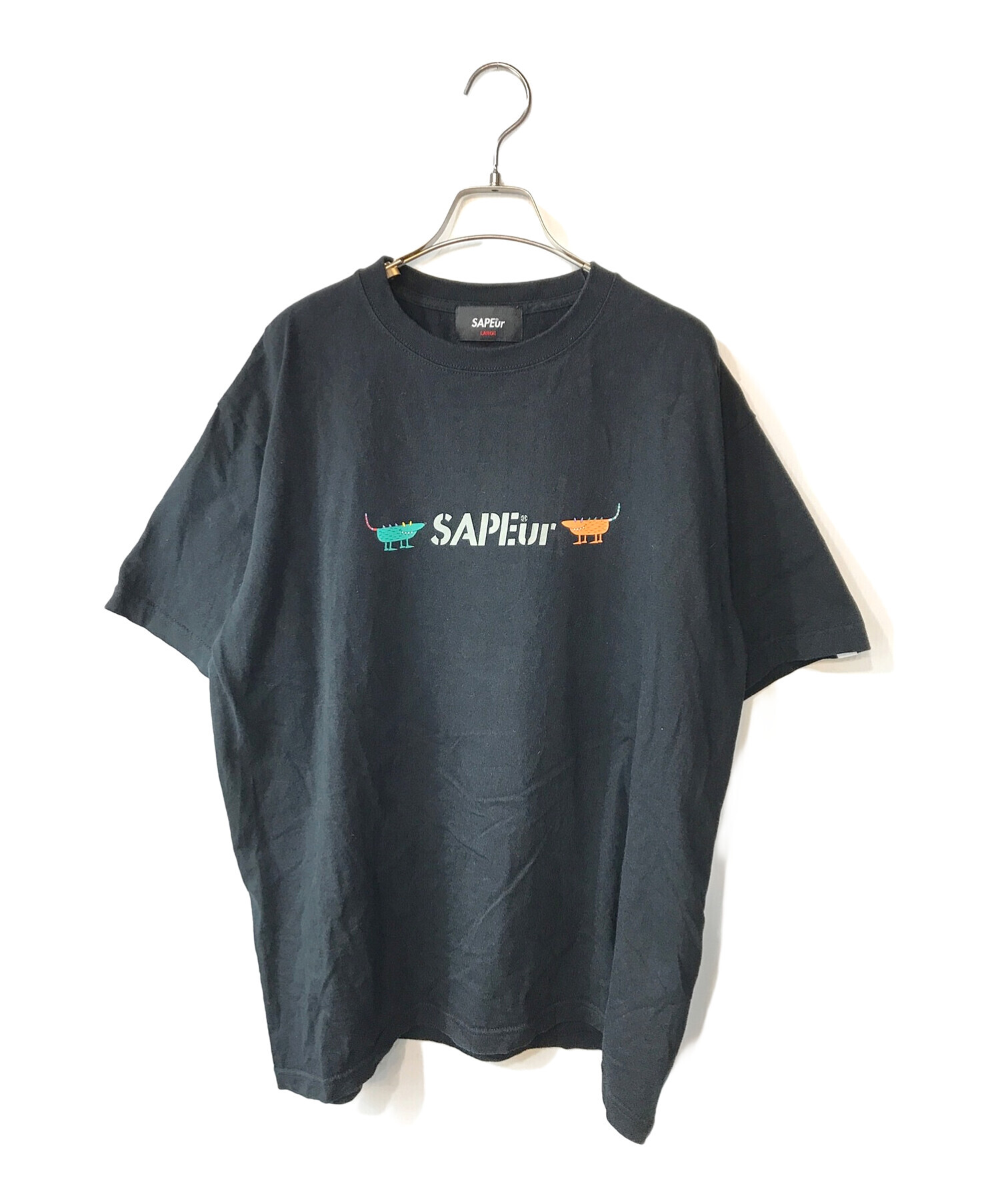 日本製Tシャツ サプール SAPEur ブラック Ｌサイズ Tシャツ/カットソー(半袖/袖なし)