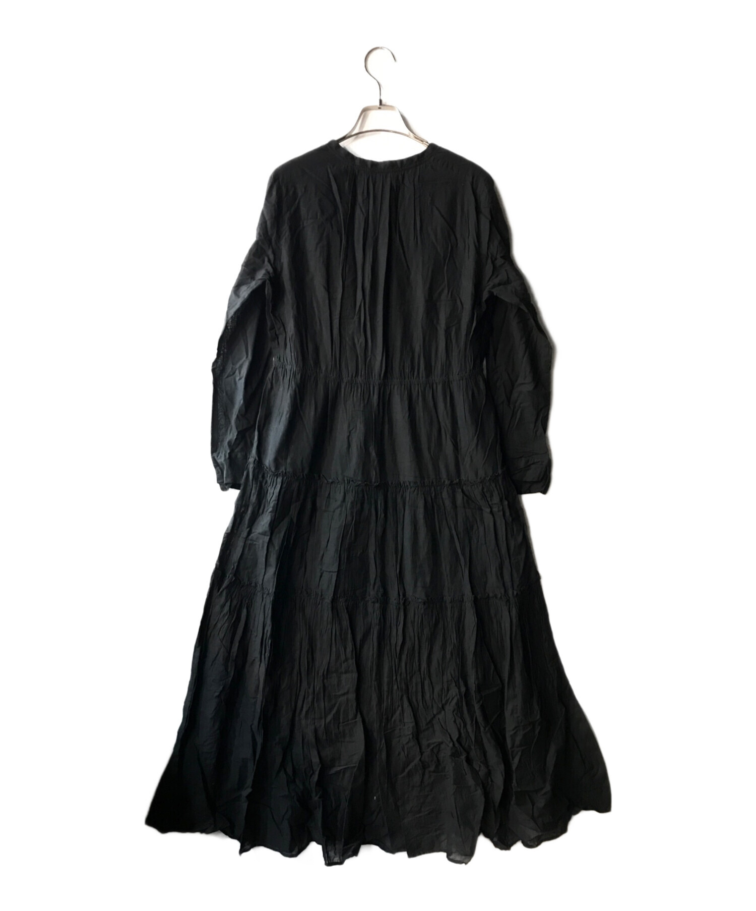 中古・古着通販】ne quittez pas (ヌキテパ) COTTON SOLID GATHER LONG DRESS / ティアードワンピース  ブラック サイズ:-｜ブランド・古着通販 トレファク公式【TREFAC FASHION】スマホサイト