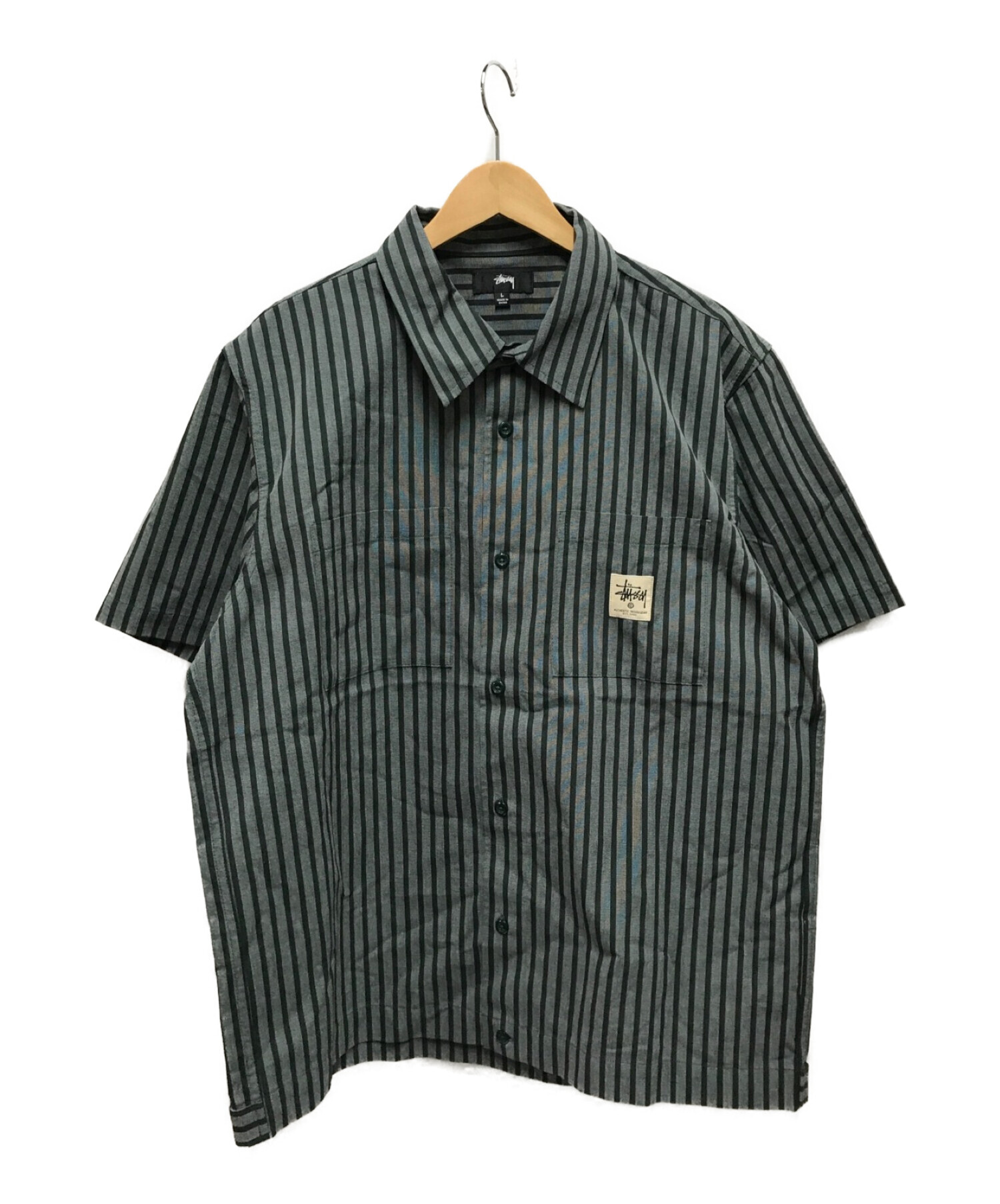 中古・古着通販】stussy (ステューシー) ストライプシャツ グリーン