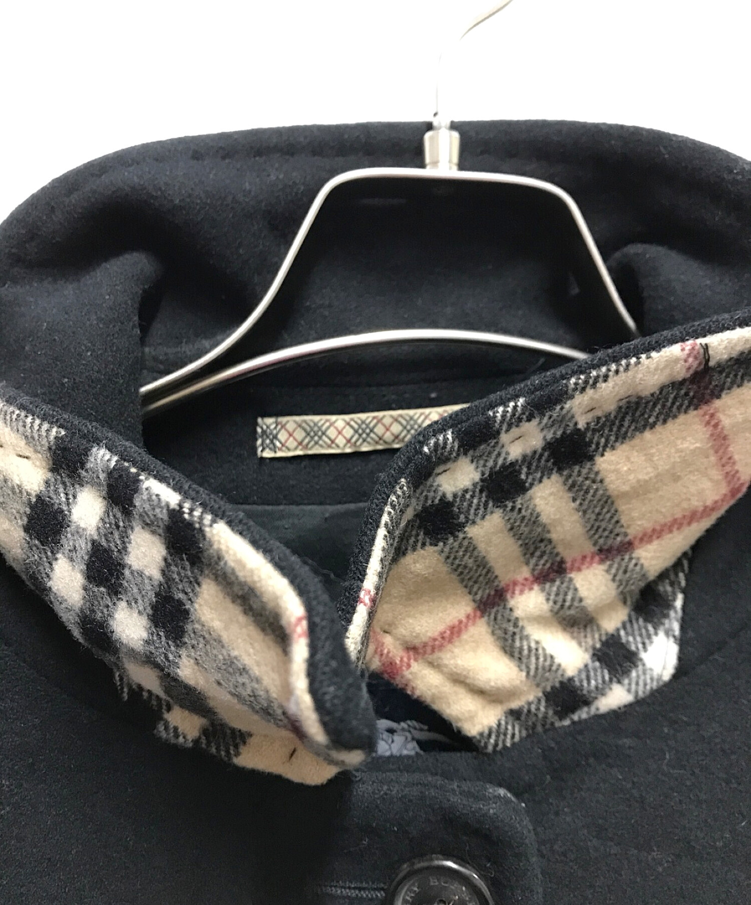 BURBERRY LONDON (バーバリー ロンドン) ウールカシミヤ混ステンカラーハーフコート ブラック サイズ:42