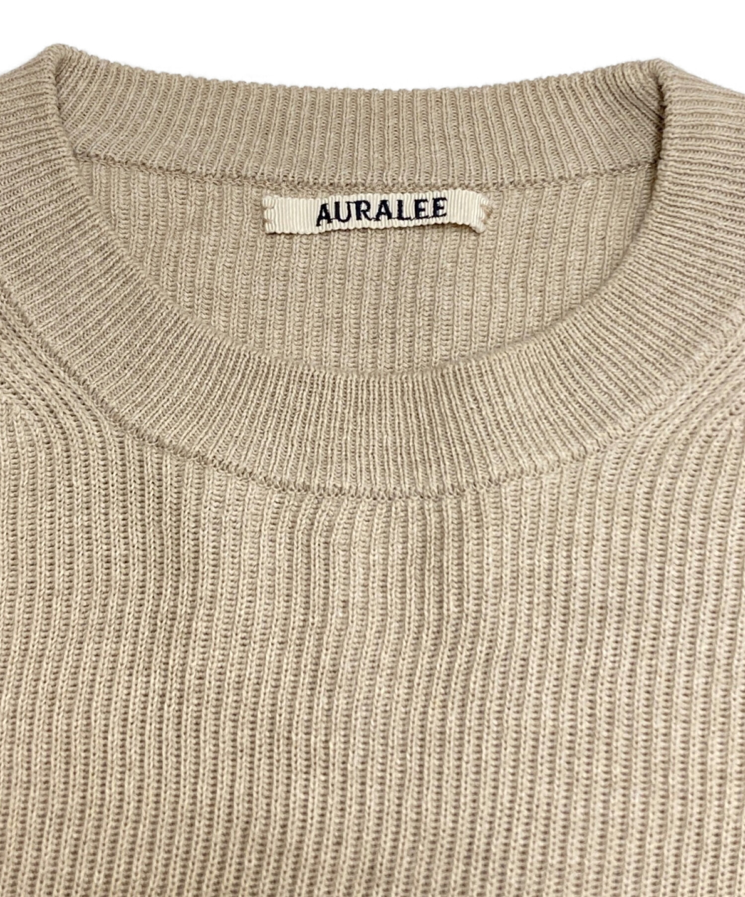 AURALEE オーラリー FLAT YARN RIB KNIT P/O TOP BEIGE サイズ４ タグ