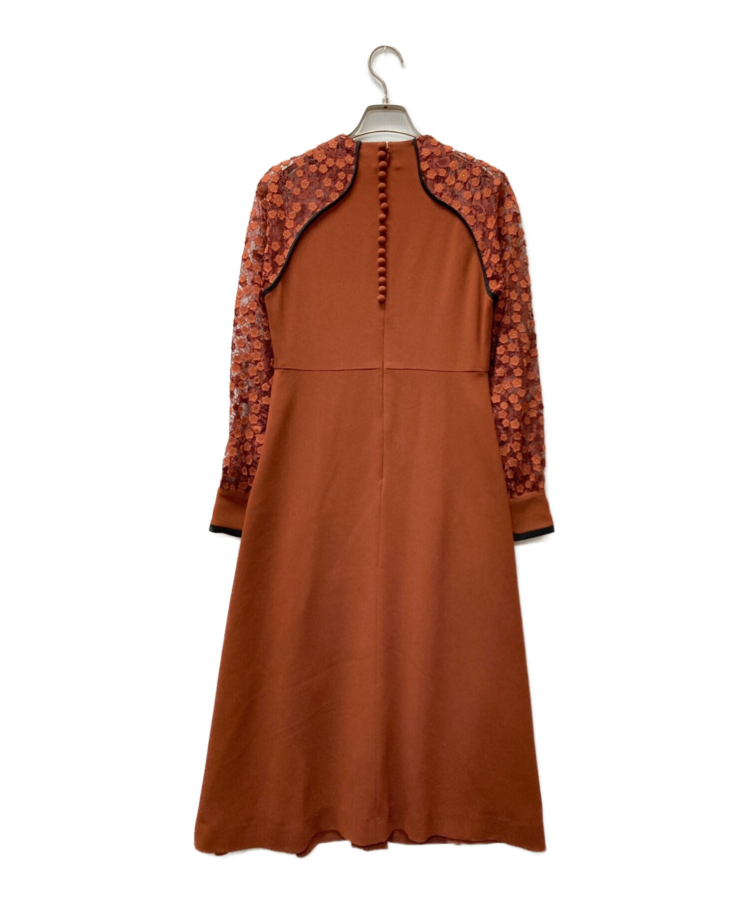 Mame Kurogouchi (マメクロゴウチ) Pedicel Lace Sleeves A-line Dress ブラウン サイズ:1