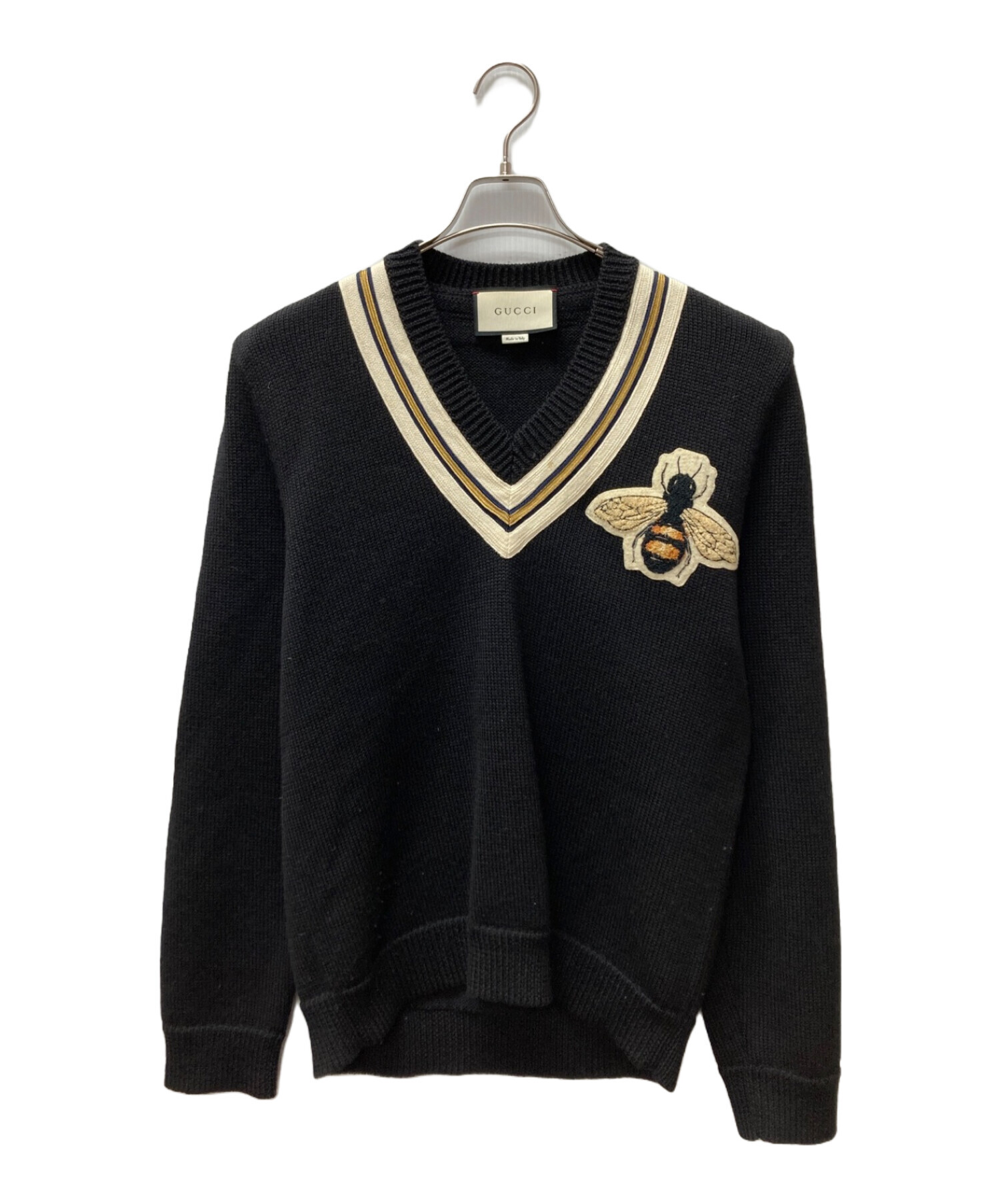 中古・古着通販】GUCCI (グッチ) Bee Embroidered V neck Knit ビー 