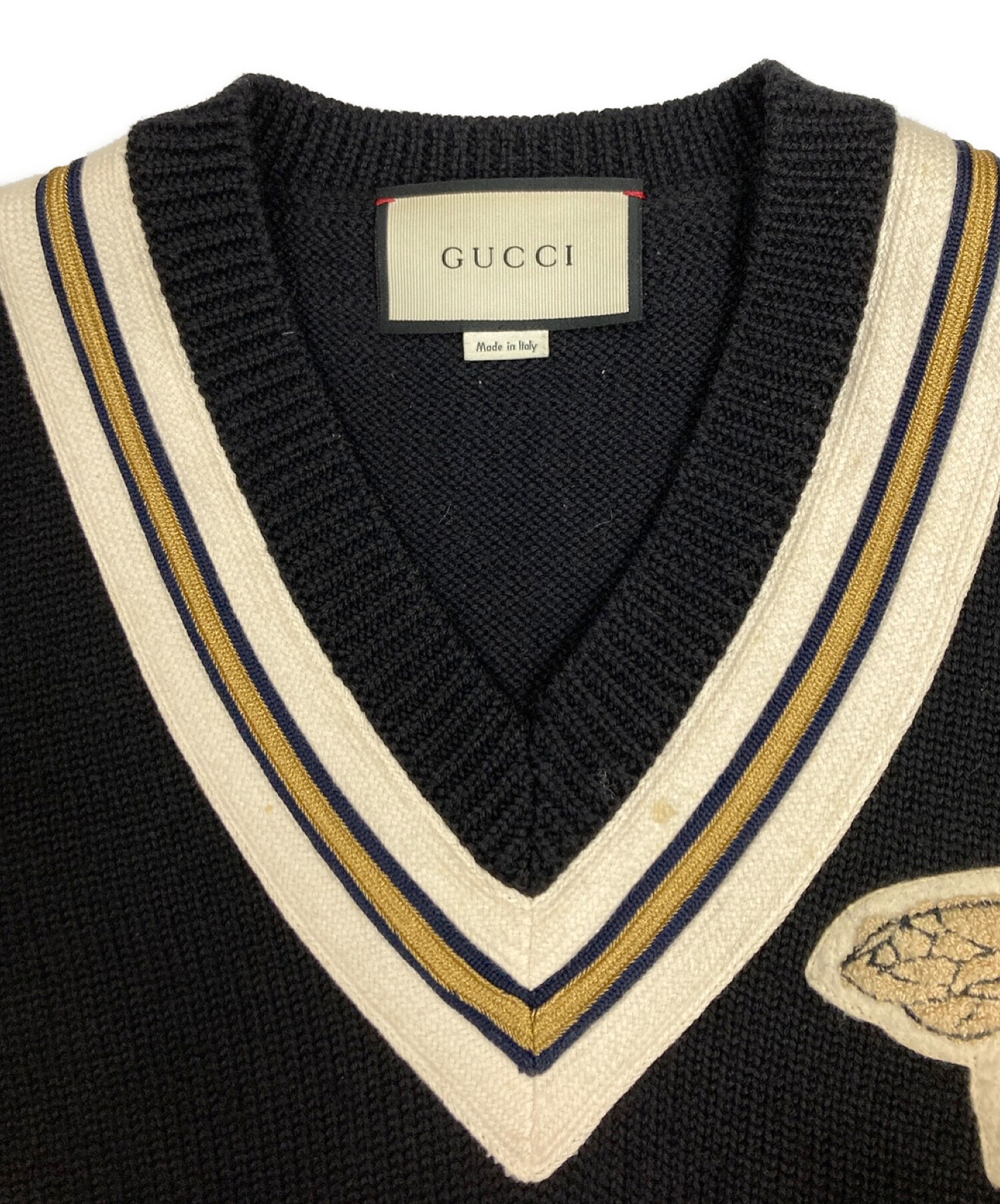 中古・古着通販】GUCCI (グッチ) Bee Embroidered V neck Knit ビー刺繍Vネックニット ブラック  サイズ:M｜ブランド・古着通販 トレファク公式【TREFAC FASHION】スマホサイト