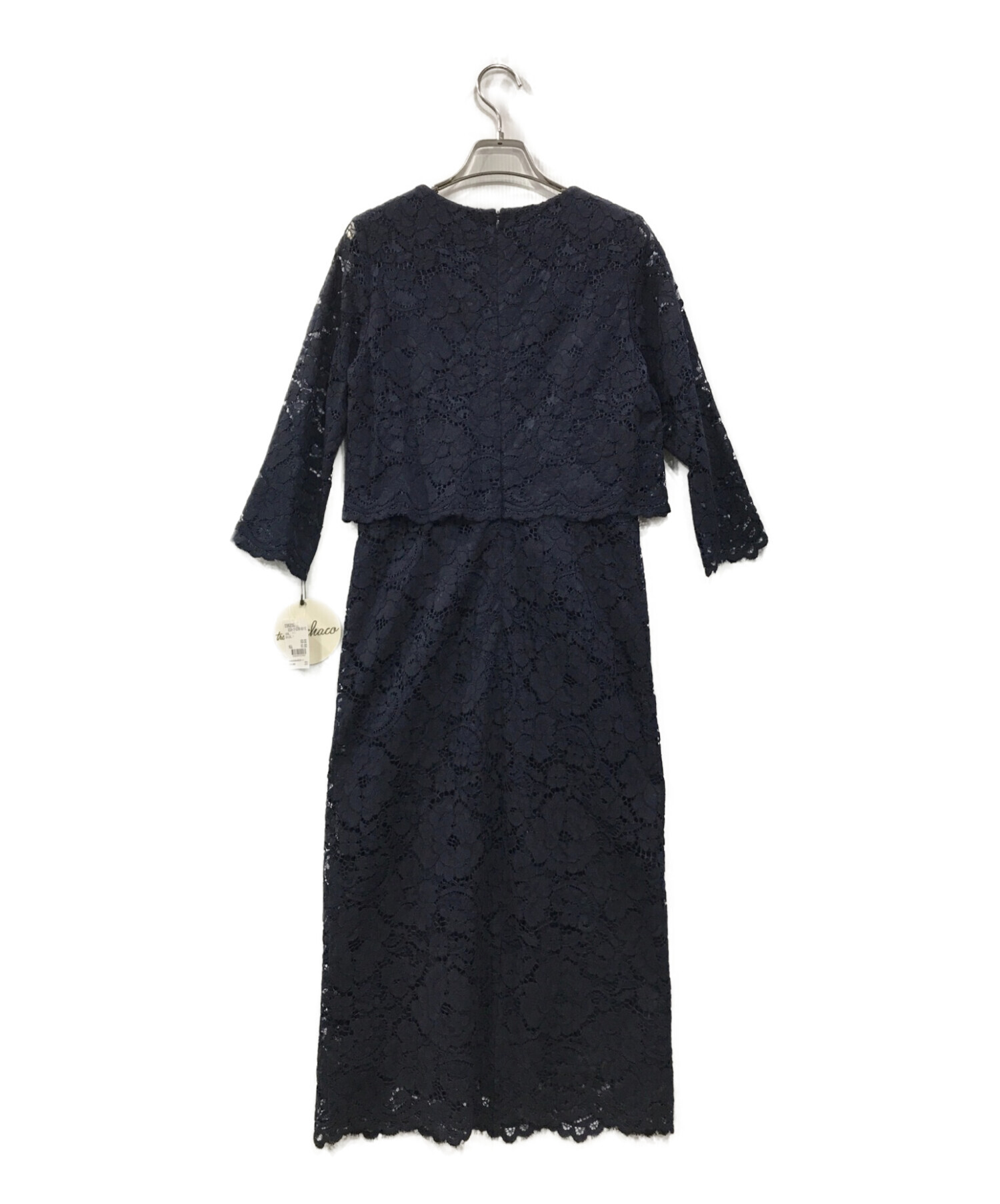 troisieme chaco (トロワズィエムチャコ) ツーピース風袖付きタイトラインドレス ネイビー サイズ:38 未使用品