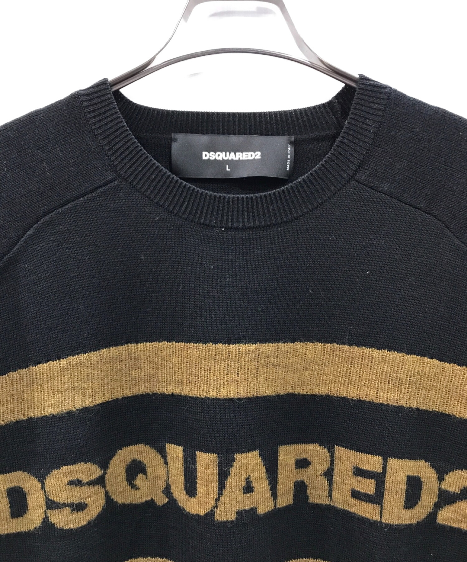 DSQUARED2 (ディースクエアード) ウールロゴクルーネックニット ブラック サイズ:L