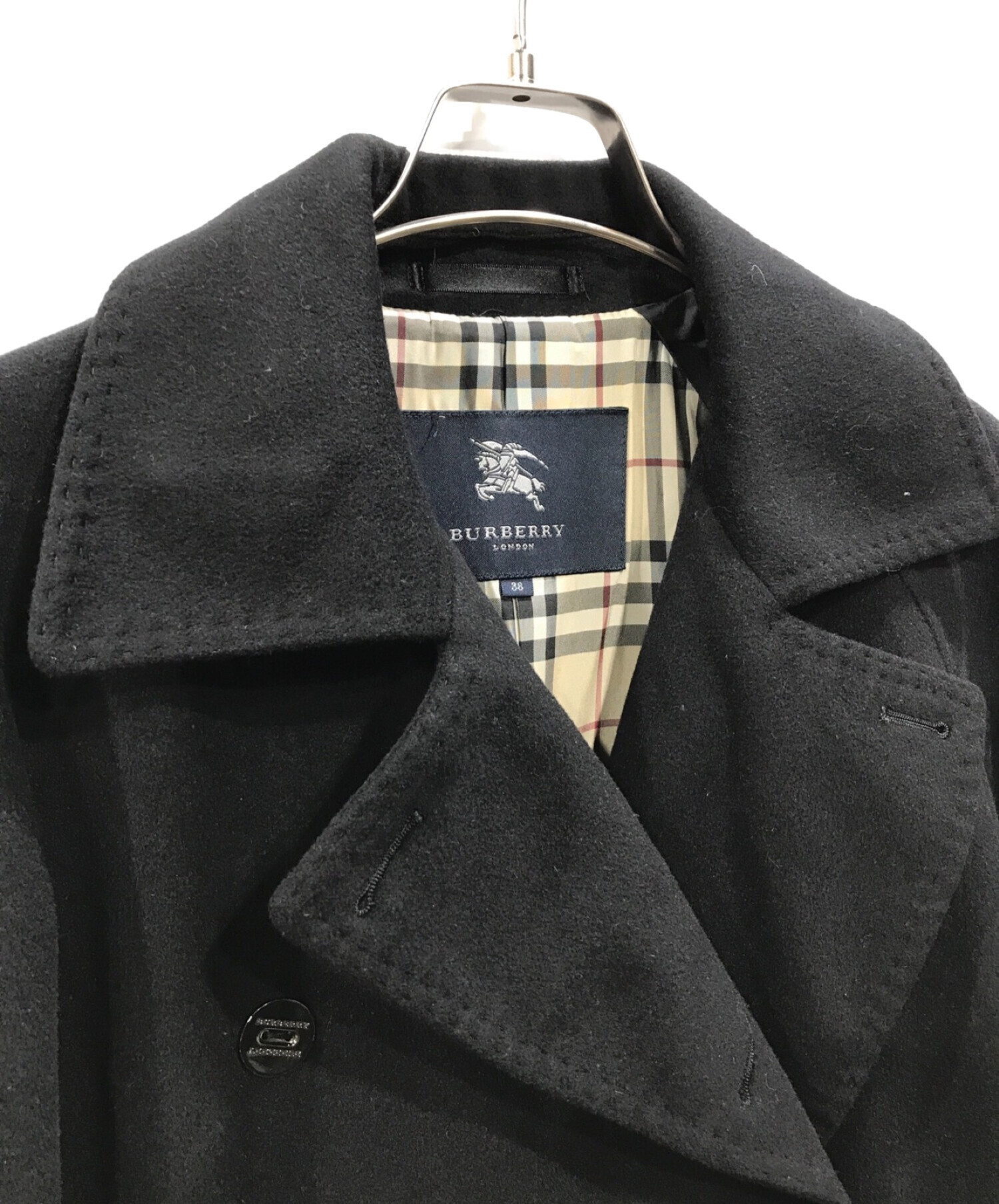 BURBERRY LONDON (バーバリー ロンドン) 裏ノバチェックアンゴラダブルコート ブラック サイズ:38