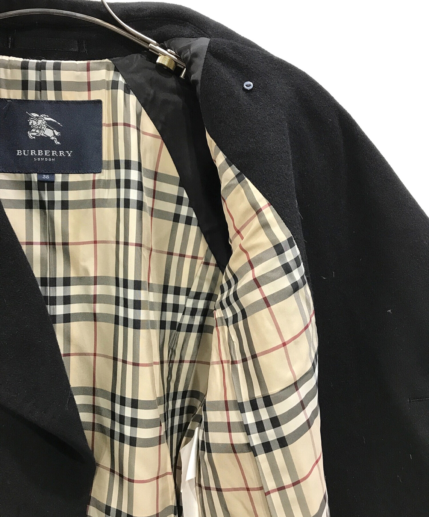 BURBERRY LONDON (バーバリー ロンドン) 裏ノバチェックアンゴラダブルコート ブラック サイズ:38