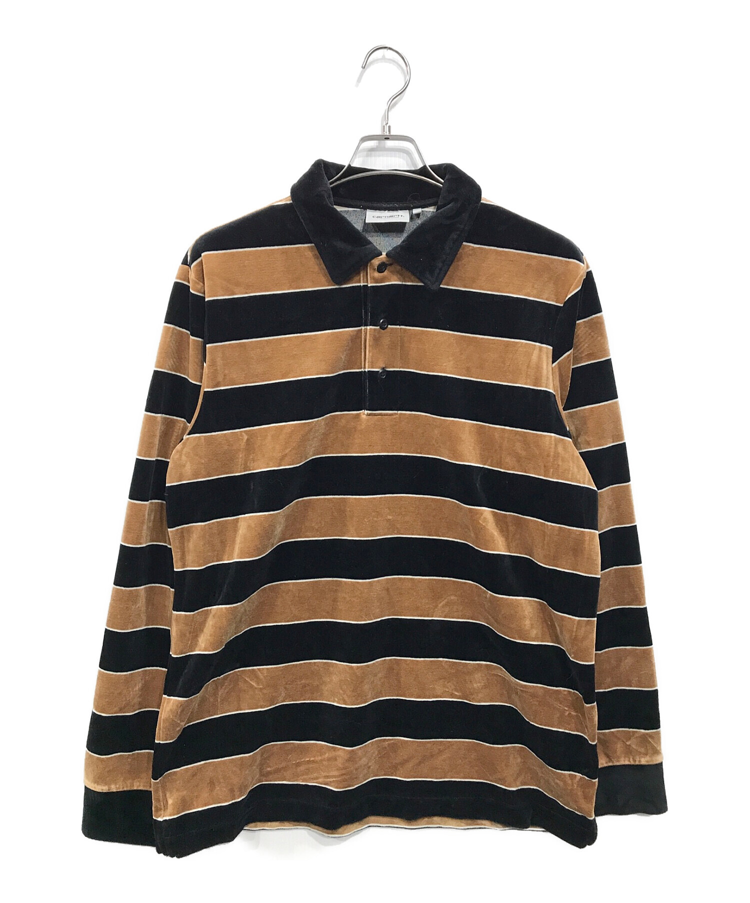 CarHartt (カーハート) L/S BILLS RUGBY SHIRT ベロアボーダーポロシャツ ブラック×ブラウン サイズ:S