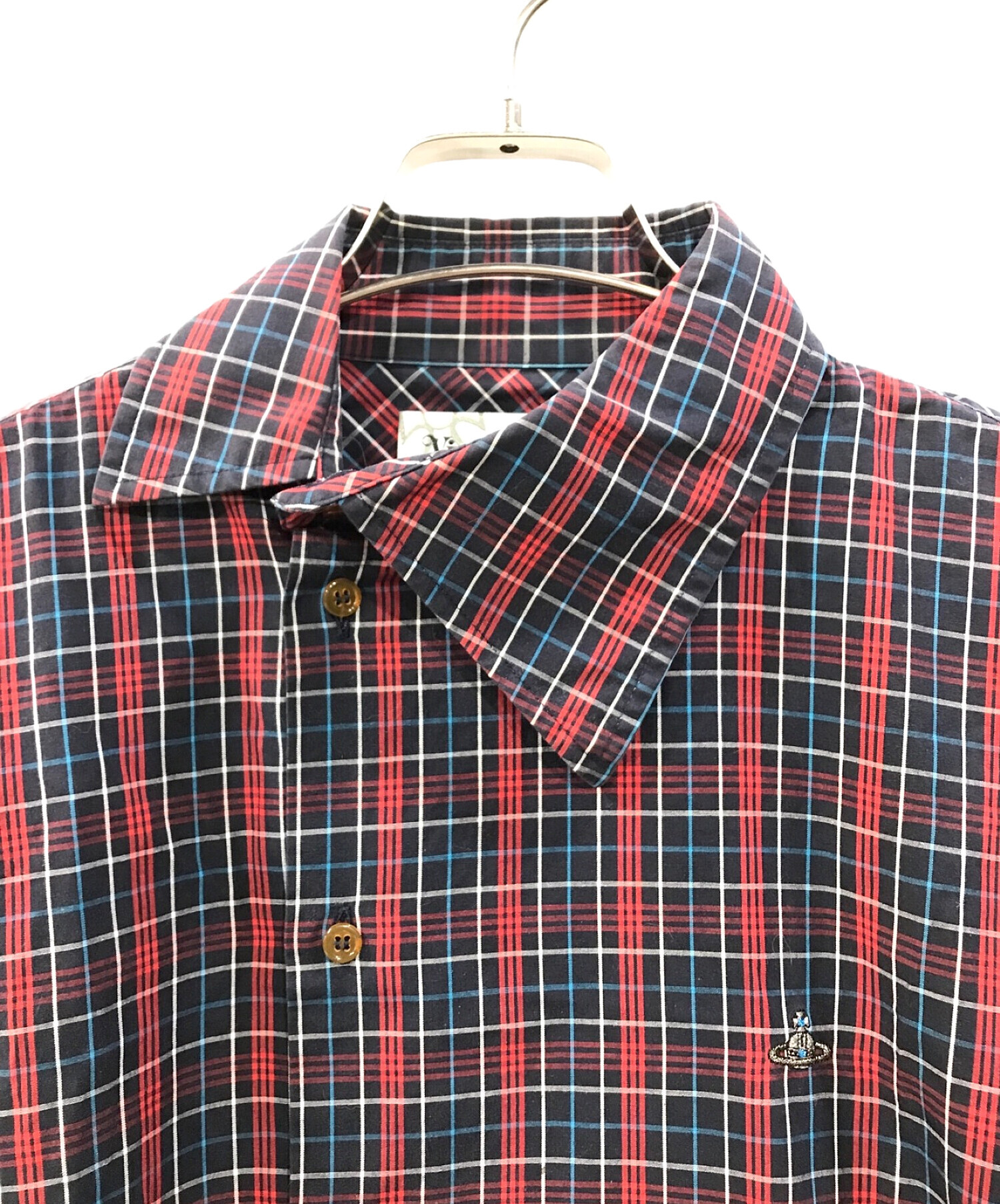 Vivienne Westwood man (ヴィヴィアン ウェストウッド マン) アシメチェックシャツ レッド×ネイビー サイズ:44