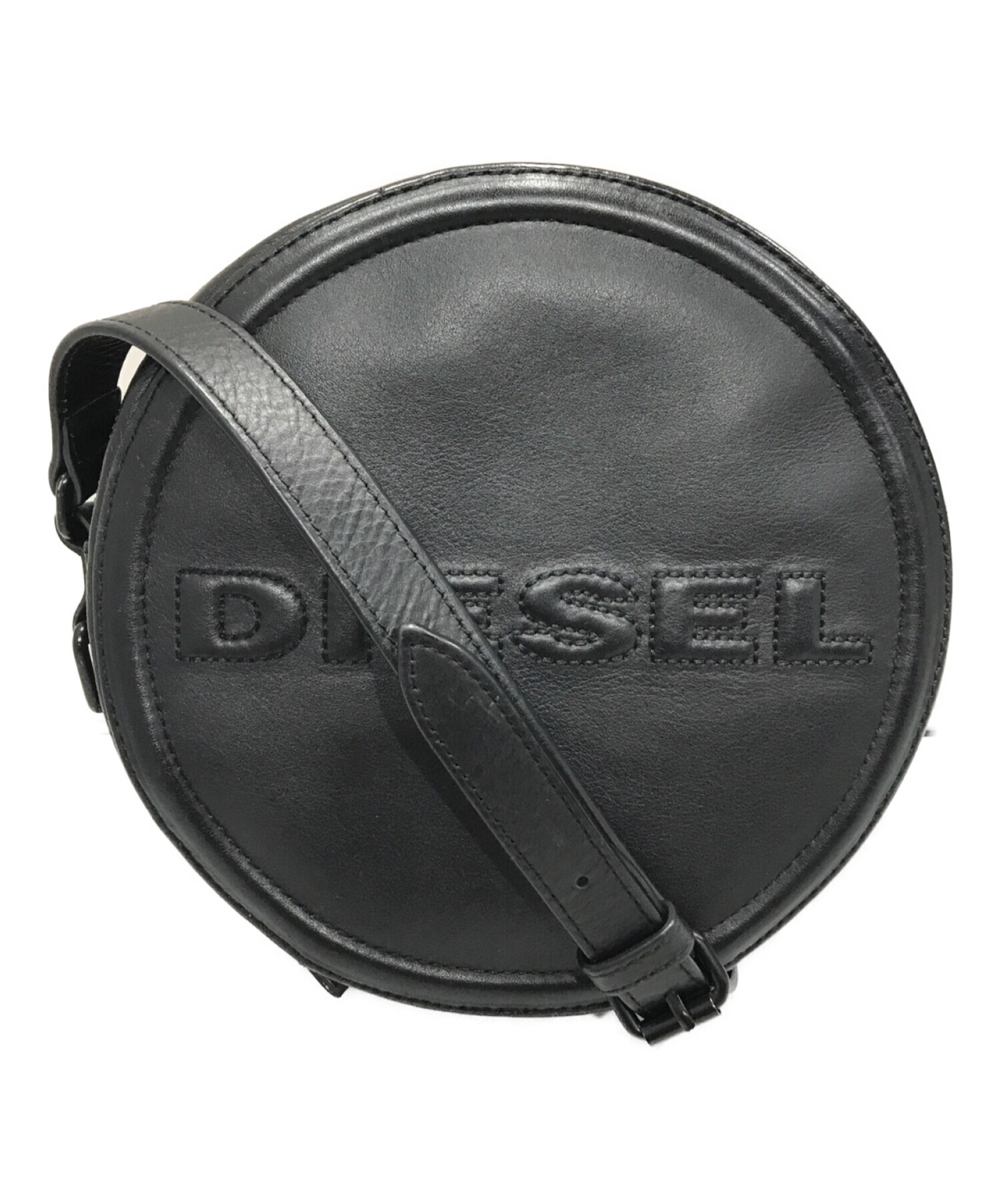 DIESEL (ディーゼル) OPHITE レザーロゴラウンドショルダーバッグ ブラック