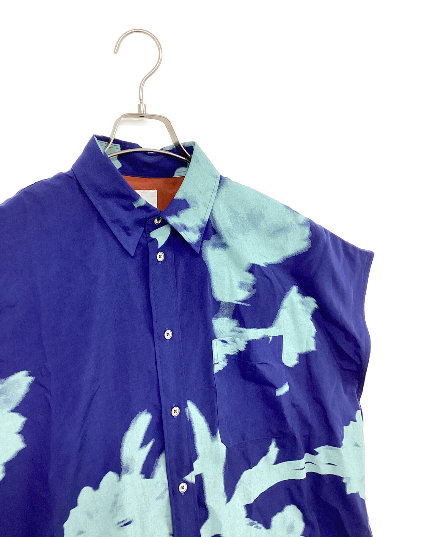 PAUL SMITH (ポールスミス) SCREEN FLORAL ノースリーブシャツ ブルー サイズ:M