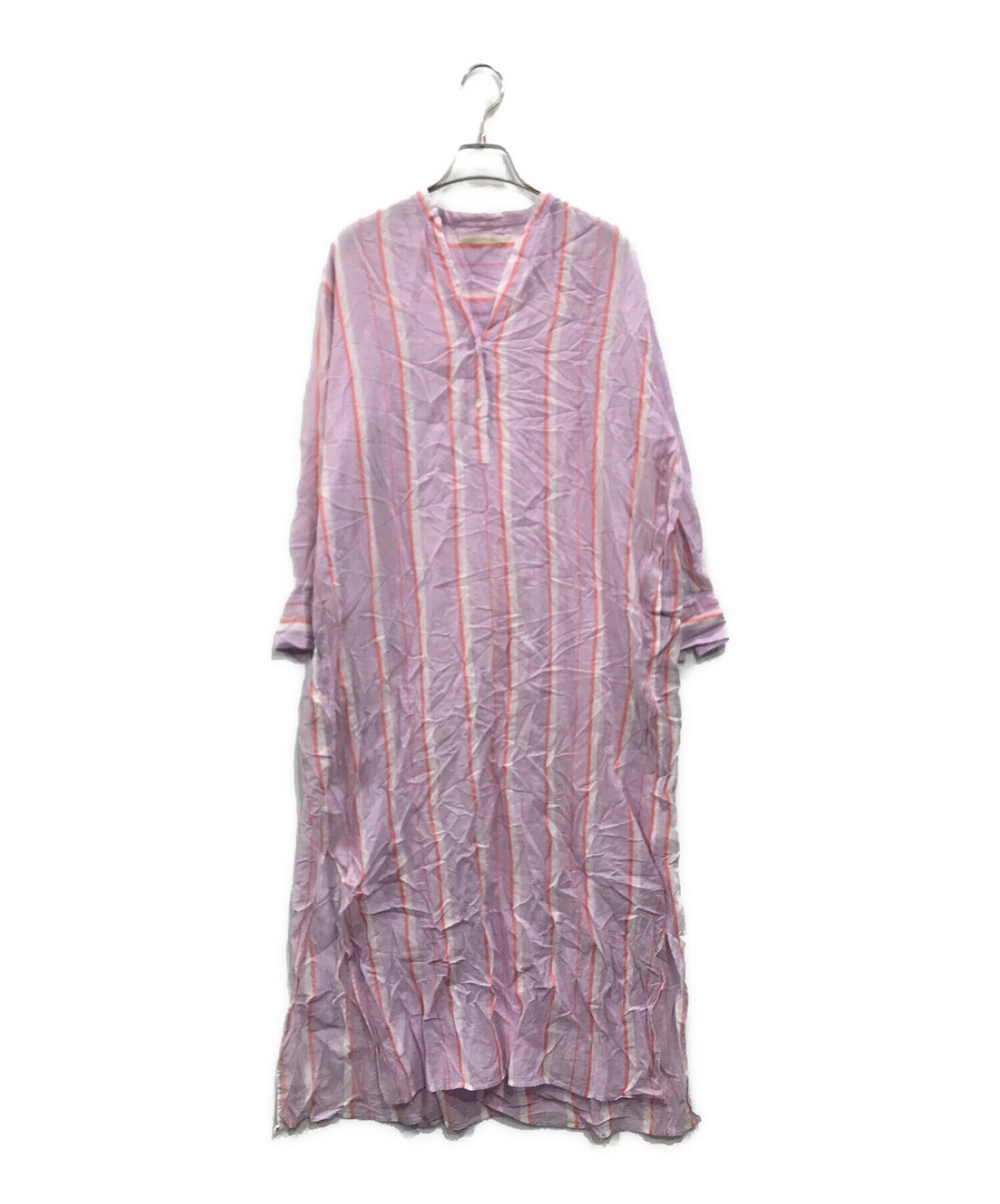 ne quittez pas (ヌキテパ) C.VOILE STRIPE KURTA DRESS コットンボイル ブラウスワンピース パープル  サイズ:表記なし