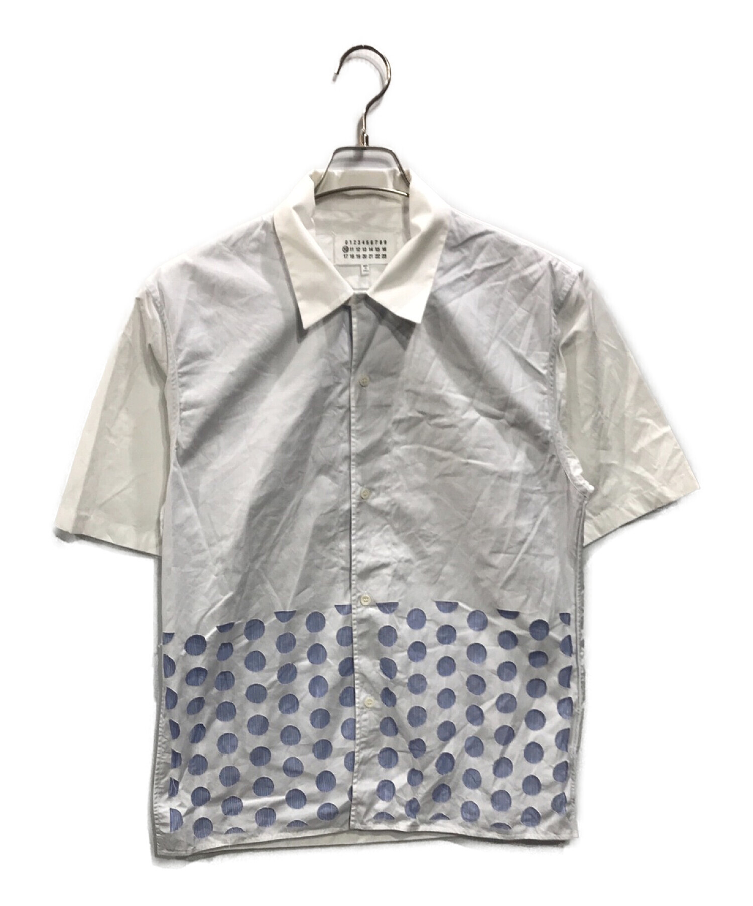 Maison Margiela (メゾンマルジェラ) POLKA DOT DETAIL SHORT SLEEVE  SHIRT(ポルカドットショートスリーブシャツ) ホワイト×ブルー サイズ:38