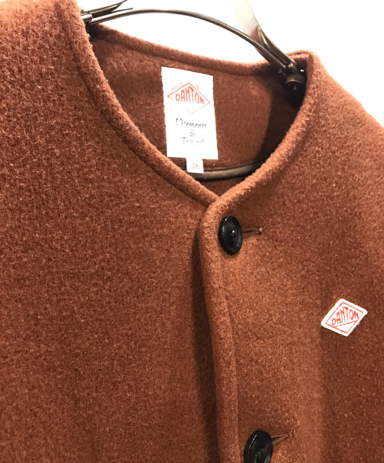 DANTON (ダントン) WOOL MOSEER ノーカラーコート ブラウン サイズ:38