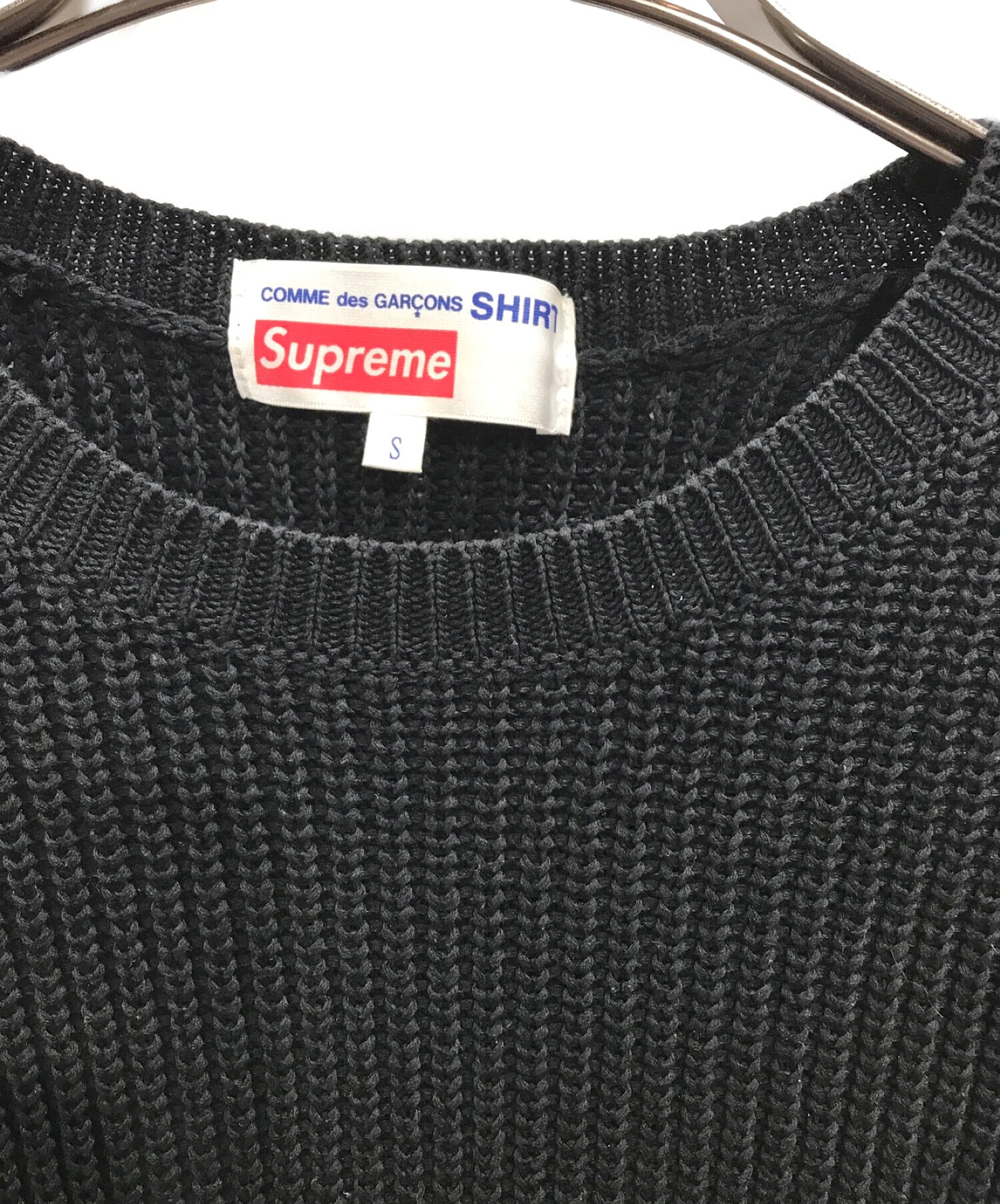 Supreme (シュプリーム) COMME des GARCONS SHIRT (コムデギャルソンシャツ) コラボコットンニット ブラック サイズ:S