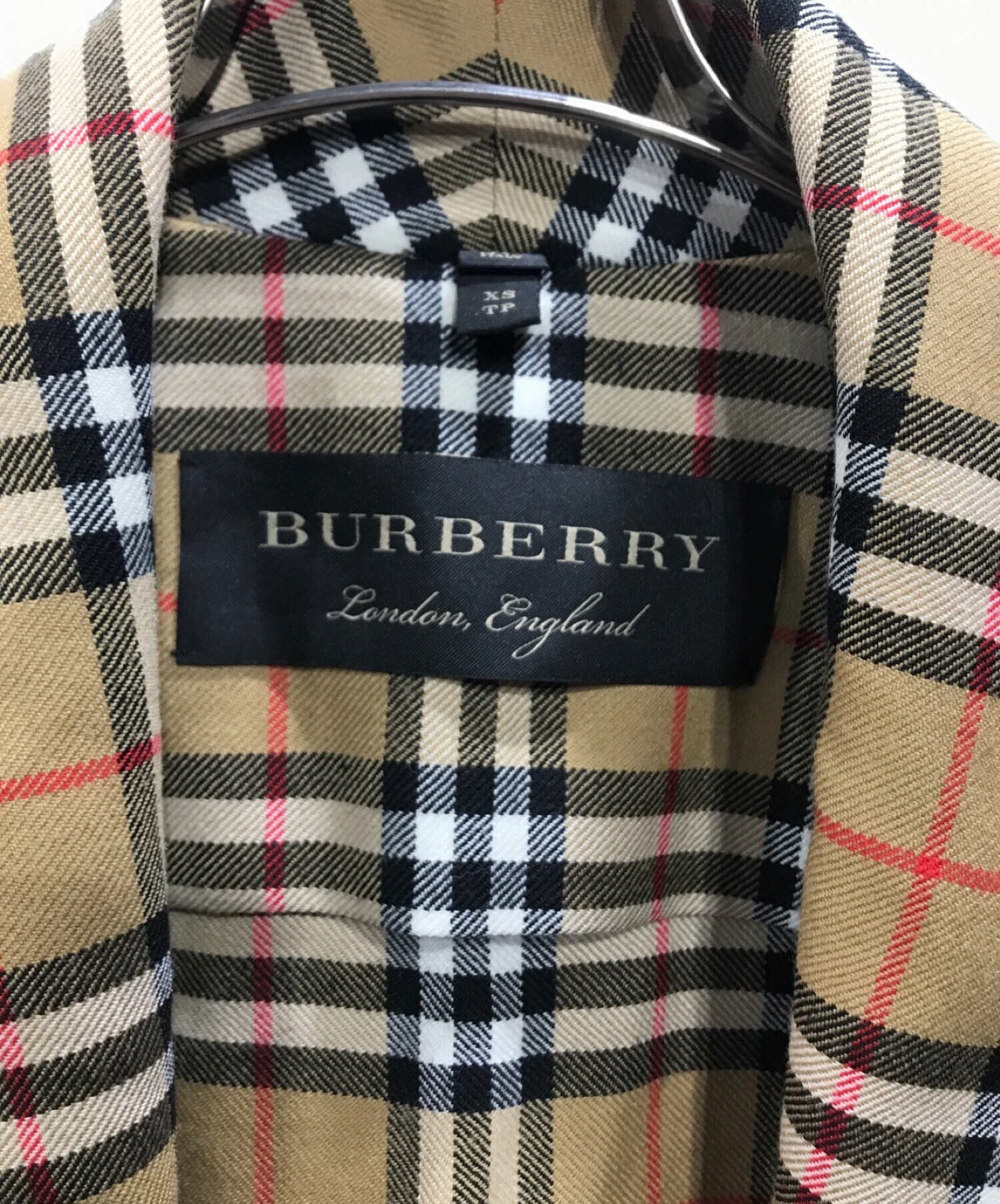 BURBERRY (バーバリー) ヴィンテージチェック ウール ガウン コート ブラウン サイズ:XS