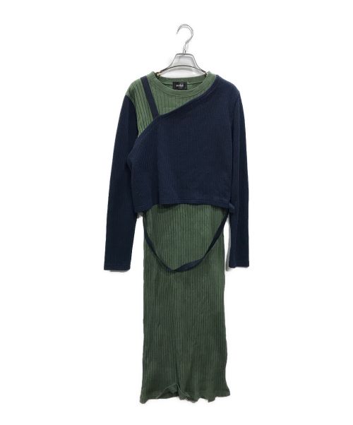 【中古・古着通販】soduk (スドーク) OVERLAP KNIT ニットワンピース(オーバーラップ ニット) グリーン サイズ:Free｜ブランド・ 古着通販 トレファク公式【TREFAC FASHION】スマホサイト