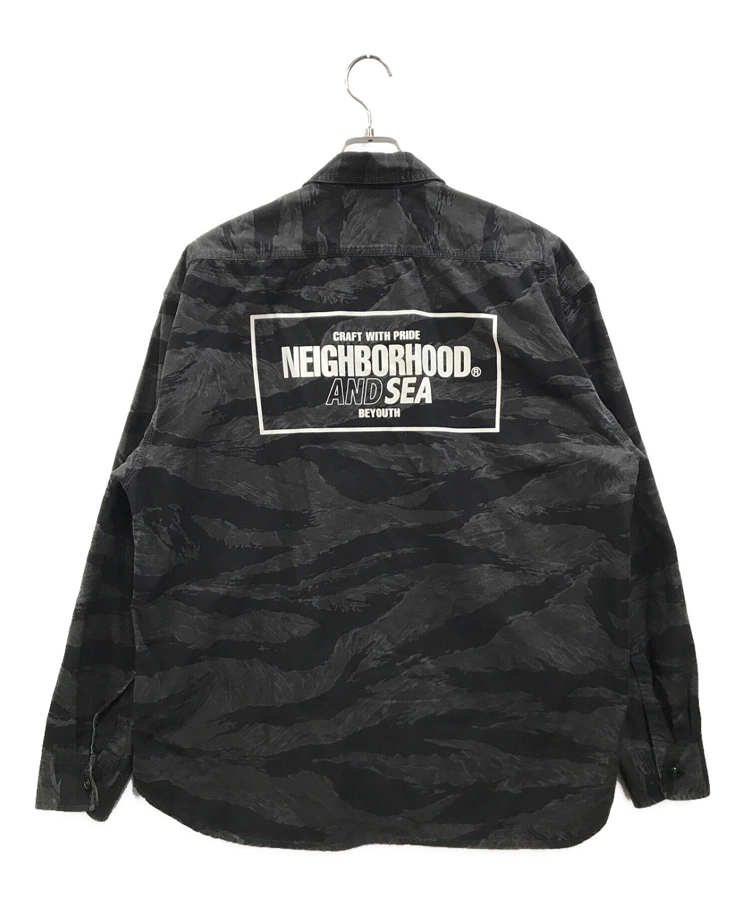 NEIGHBORHOOD (ネイバーフッド) WIND AND SEA (ウィンダンシー) CAMOUFLAGE OFFICER SHIRT LS  カモフラシャツ ブラック×グレー サイズ:L