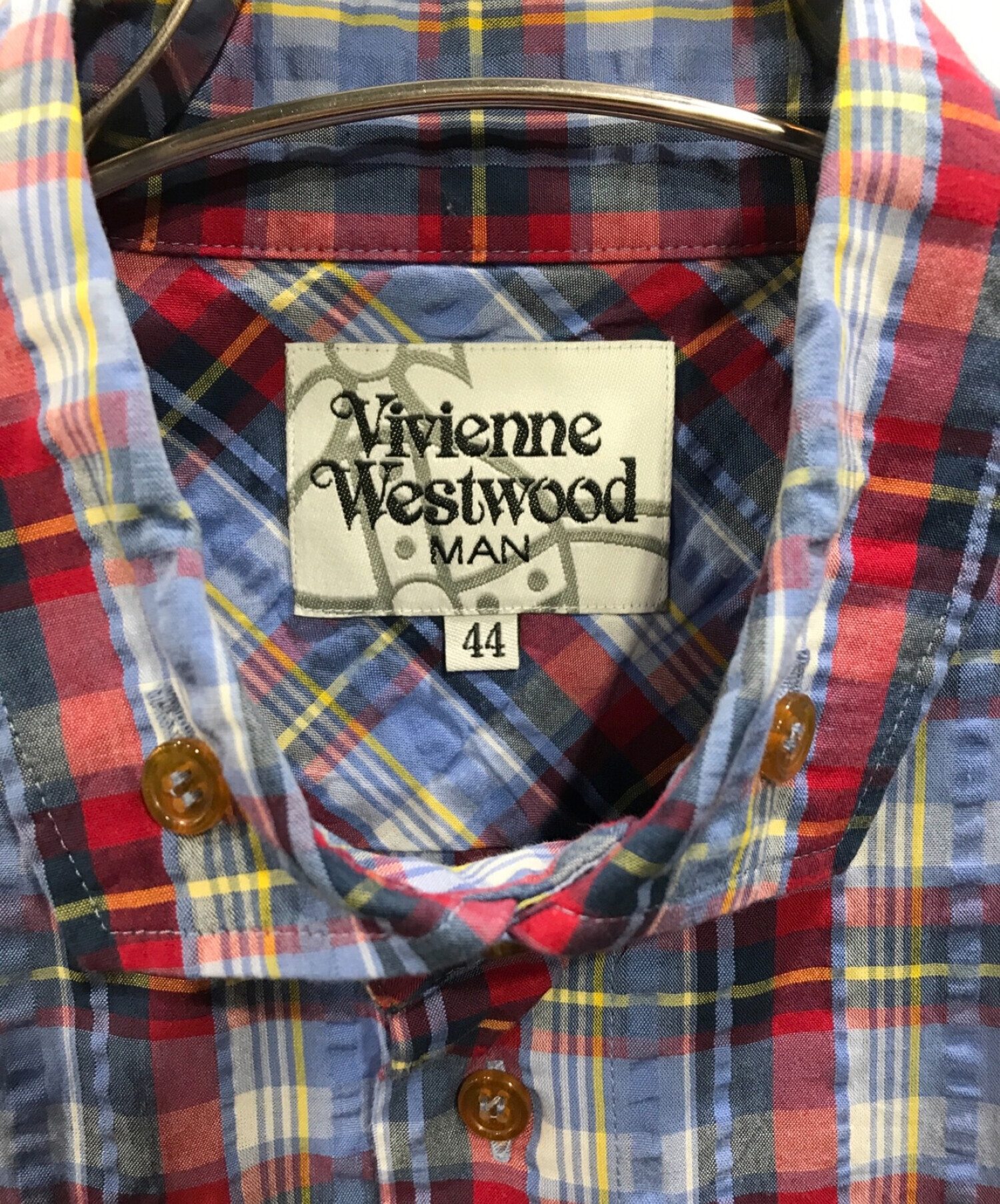 Vivienne Westwood man (ヴィヴィアン ウェストウッド マン) チェックシャツ ブルー×レッド サイズ:44