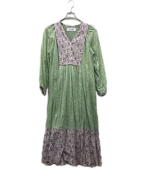 【中古・古着通販】sara mallika (サラマリカ) Cotton Double Flower Print Dress ドレスワンピース  パープル×グリーン サイズ:M｜ブランド・古着通販 トレファク公式【TREFAC FASHION】スマホサイト