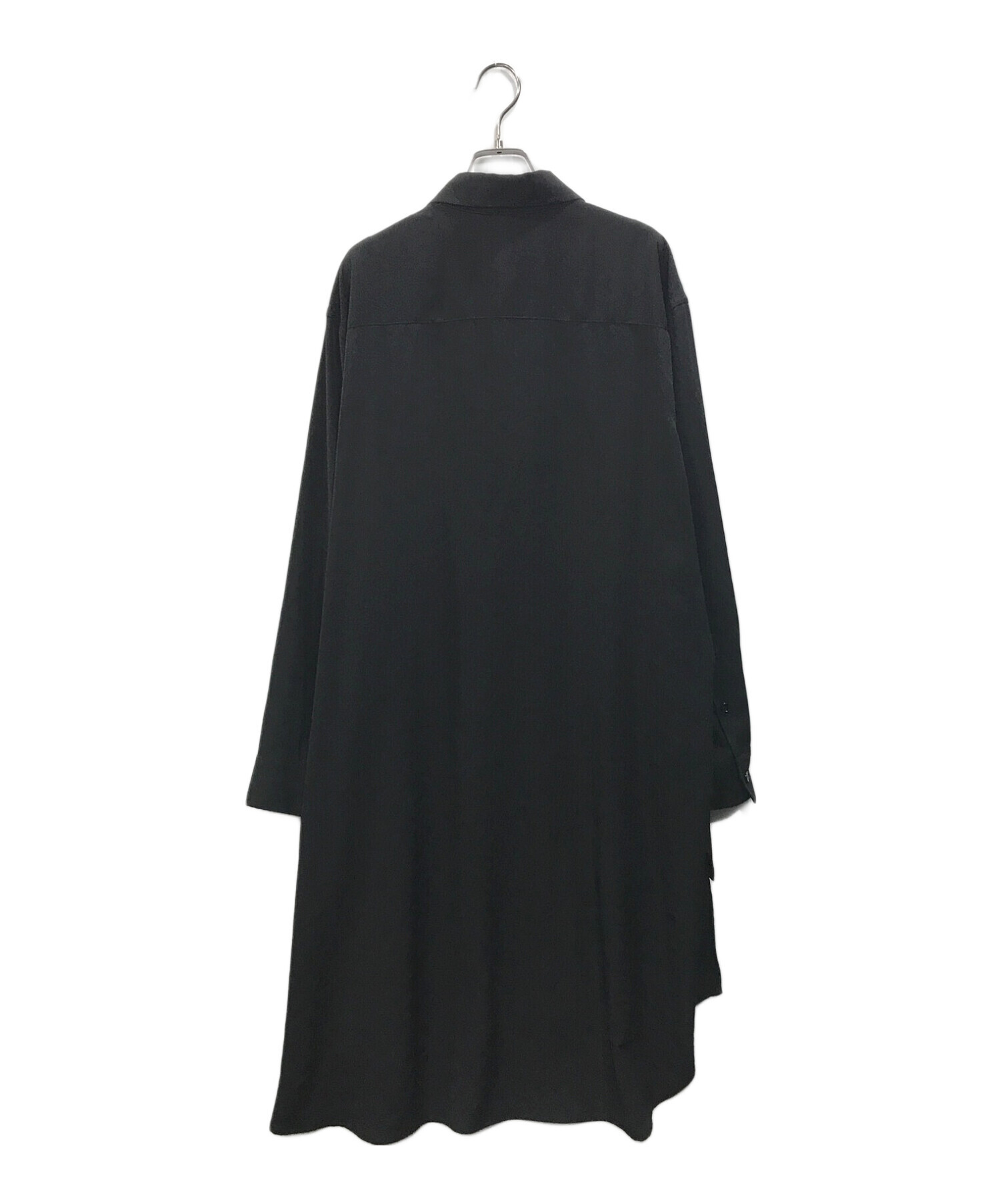 GROUND Y (グラウンドワイ) TRIACETATE/POLYESTER CREPE de CHINE JUMBO ASYMMETRIC  SHIRT アシンメトリーロングシャツ ブラック サイズ:3