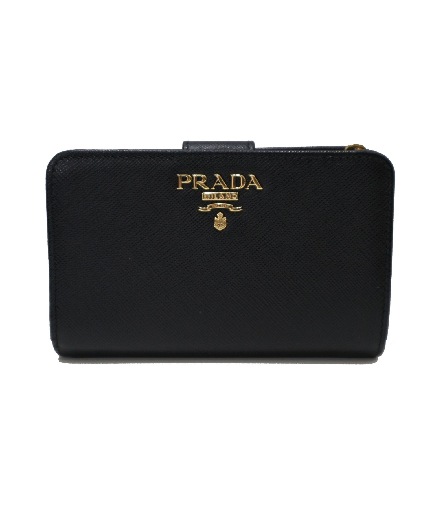 中古・古着通販】PRADA (プラダ) サフィアーノ2つ折り財布 ブラック ...