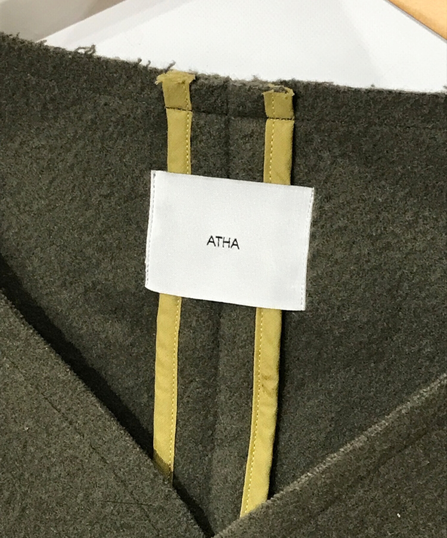 ATHA (アタ) ノーカラージャケット オリーブ サイズ:SIZE F