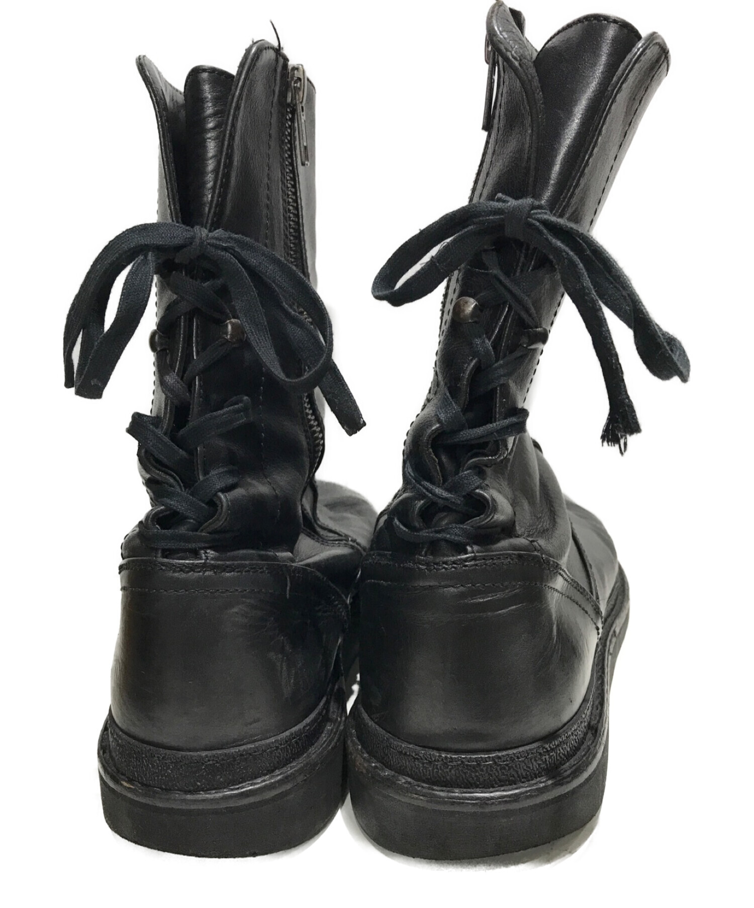 ANN DEMEULEMEESTER (アンドゥムルメステール) バックレースアップブーツ ブラック サイズ:不明（下記サイズを参照下さい。）