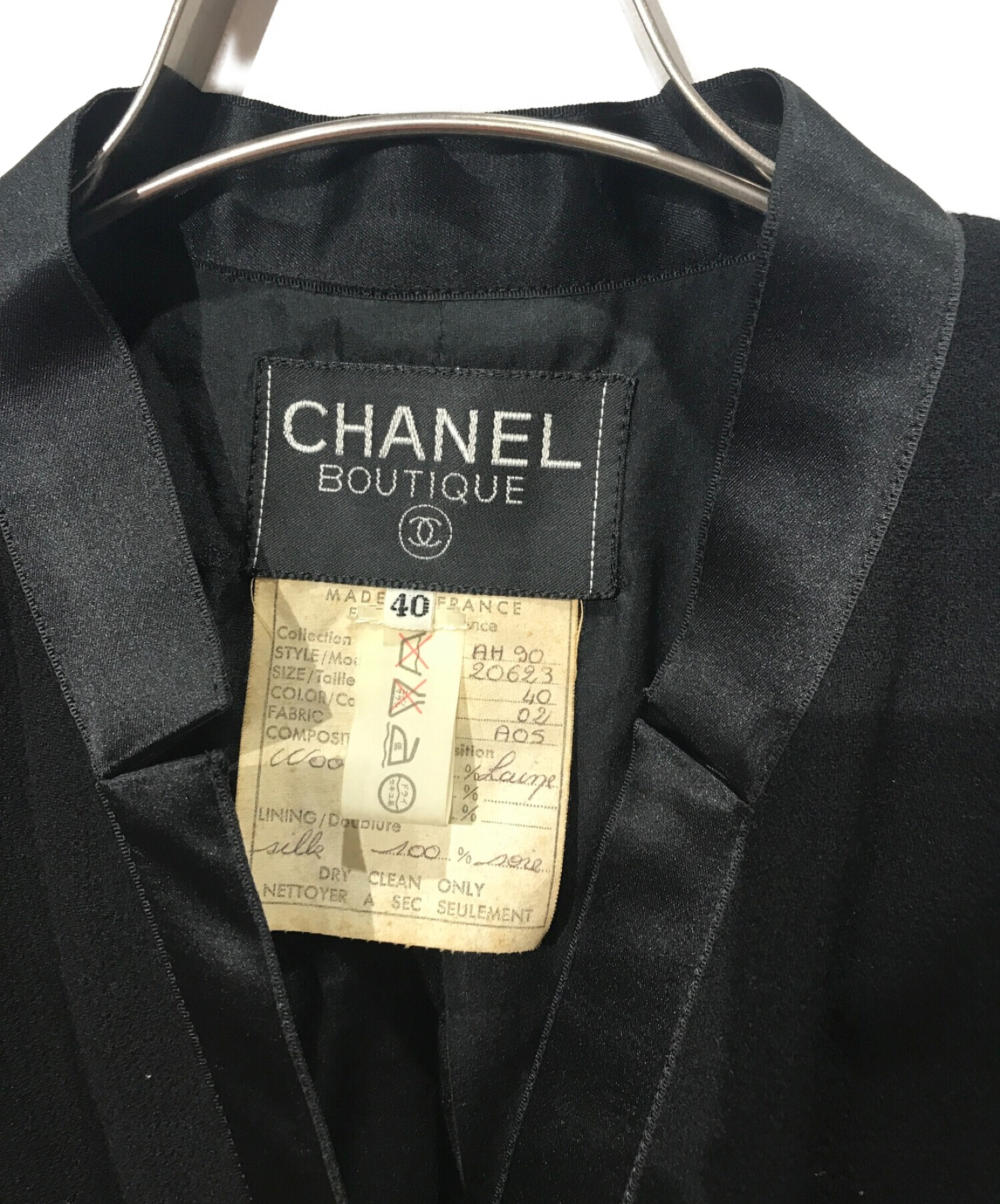 CHANEL (シャネル) フランス製ヴィンテージカメリアボタンウールジャケット ブラック サイズ:40