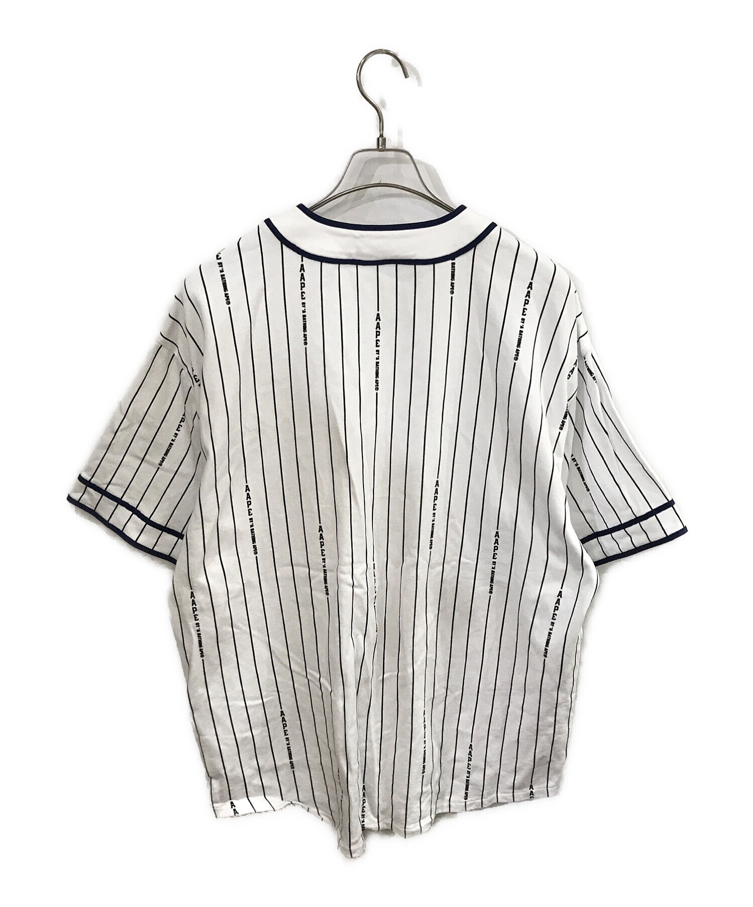 MOONFACE PATCH STRIPED SHORT-SLEEVE BASEBALL SHIRT