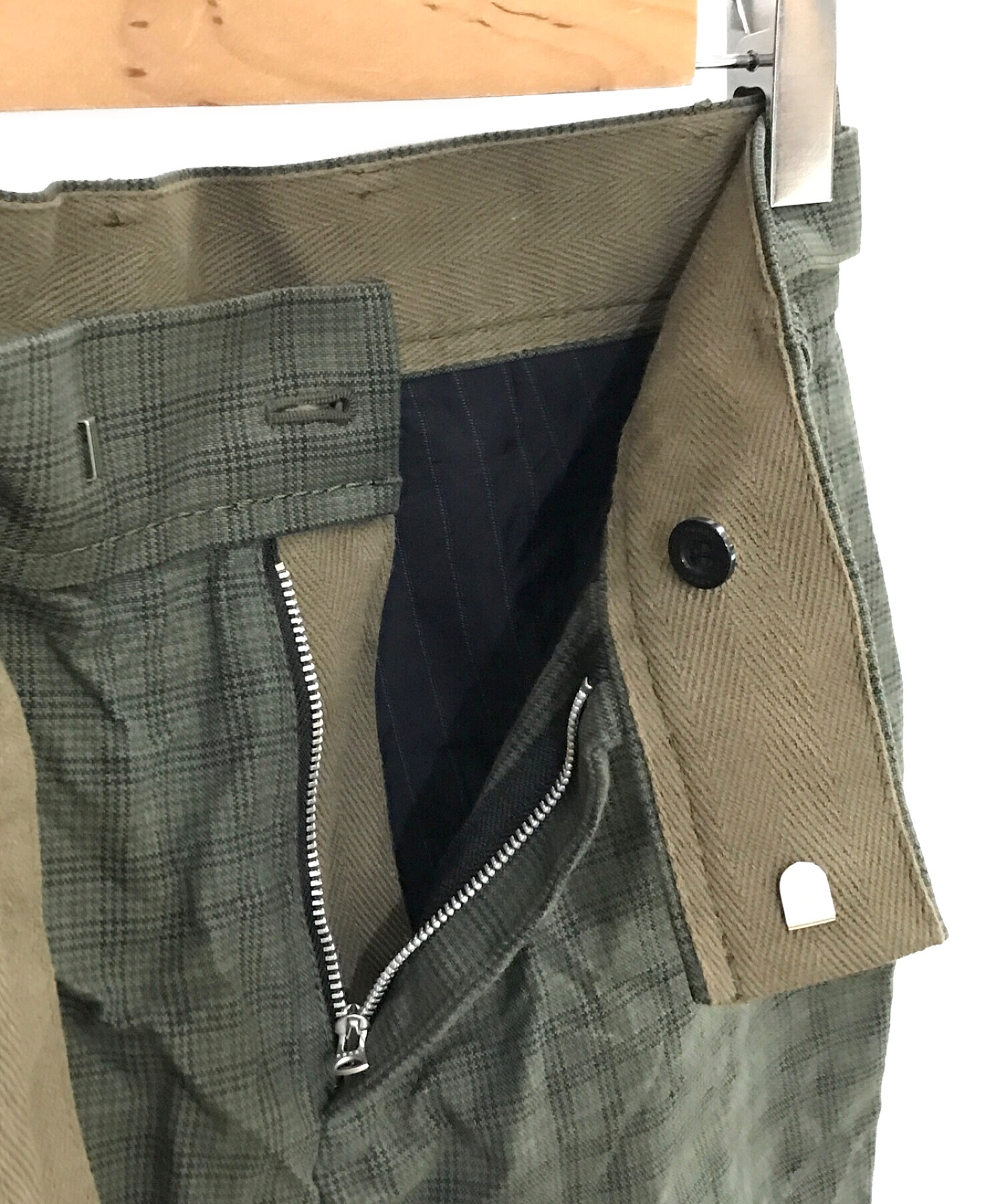 中古・古着通販】sacai (サカイ) ベルテッドチェックパンツ グリーン