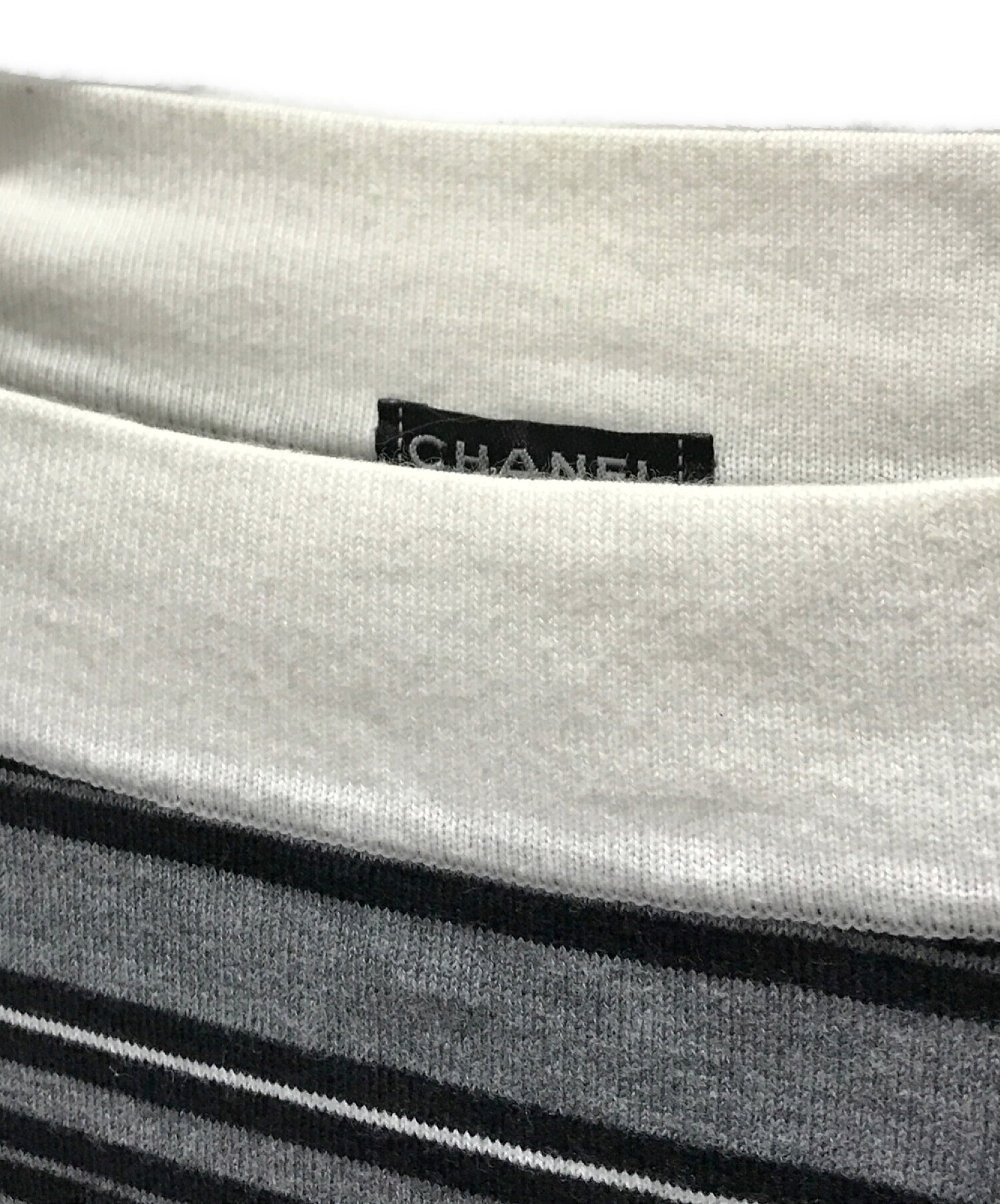 中古・古着通販】CHANEL (シャネル) ボーダーワンピース グレー サイズ