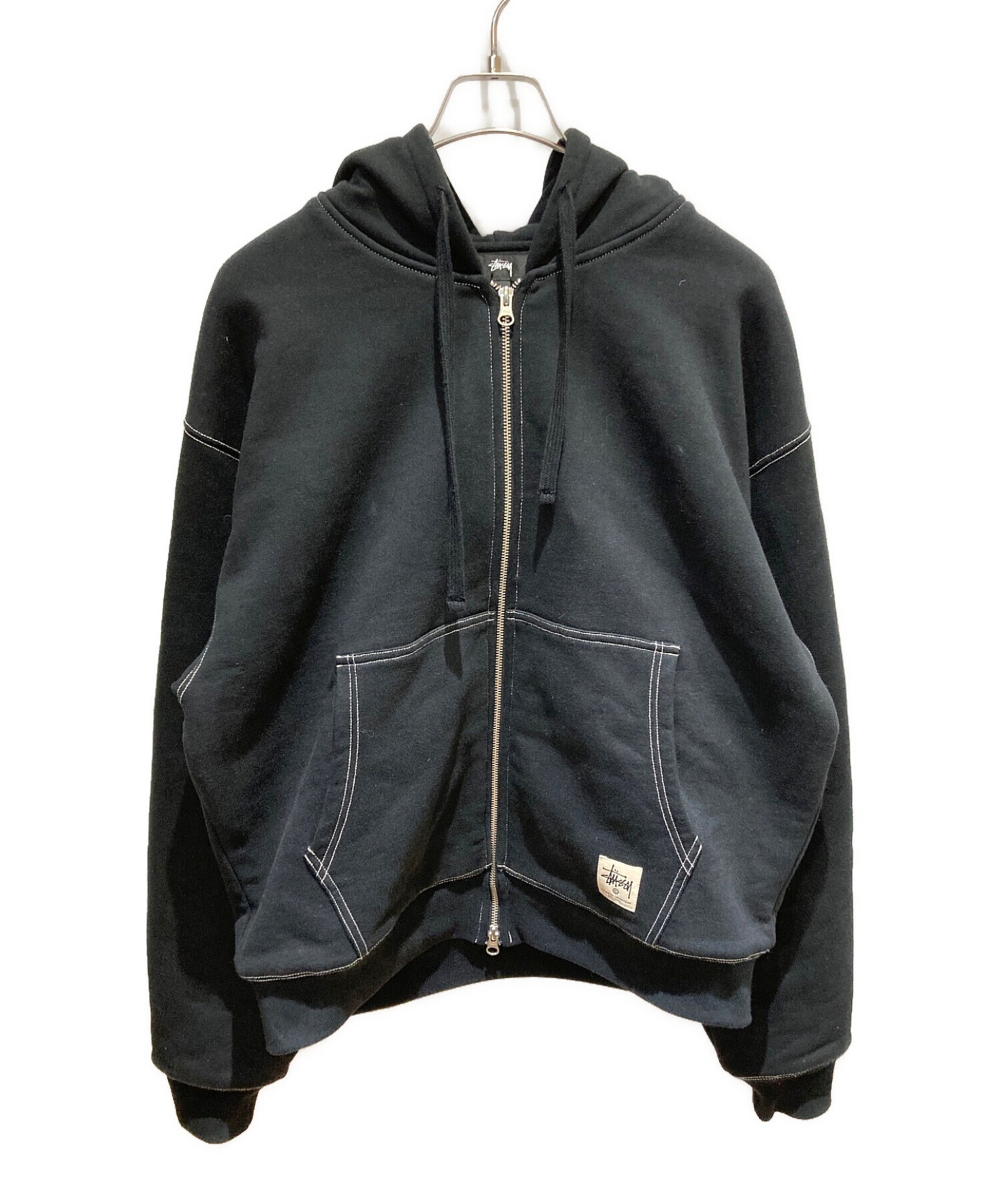 stussy (ステューシー) DOUBLE FACE LABEL ZIP HOODIE BLACK ブラック サイズ:L