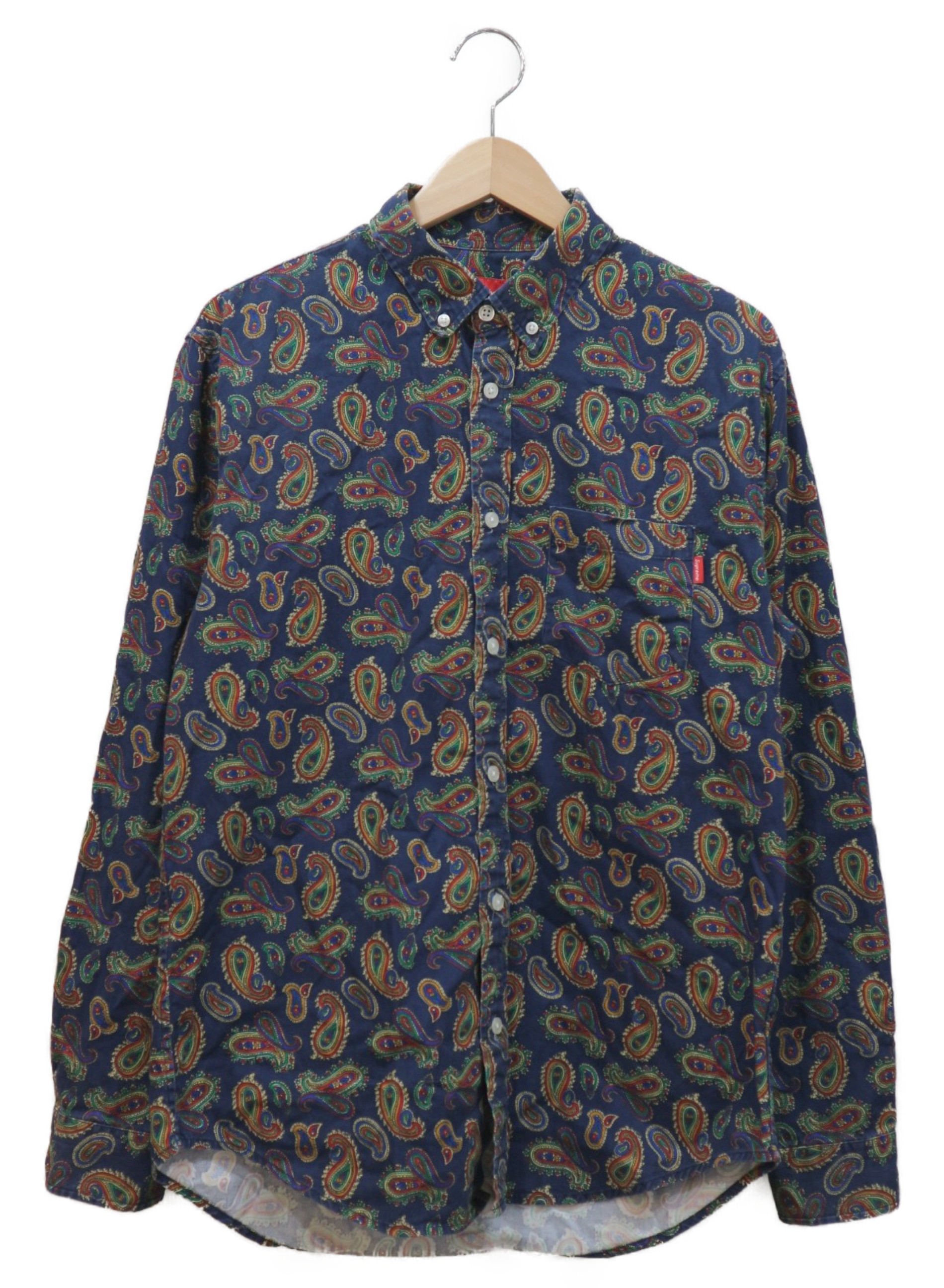 Supreme (シュプリーム) ペイズリーBDシャツ ネイビー×グリーン サイズ:M 13AW PAISLEY SHIRT 希少アイテム