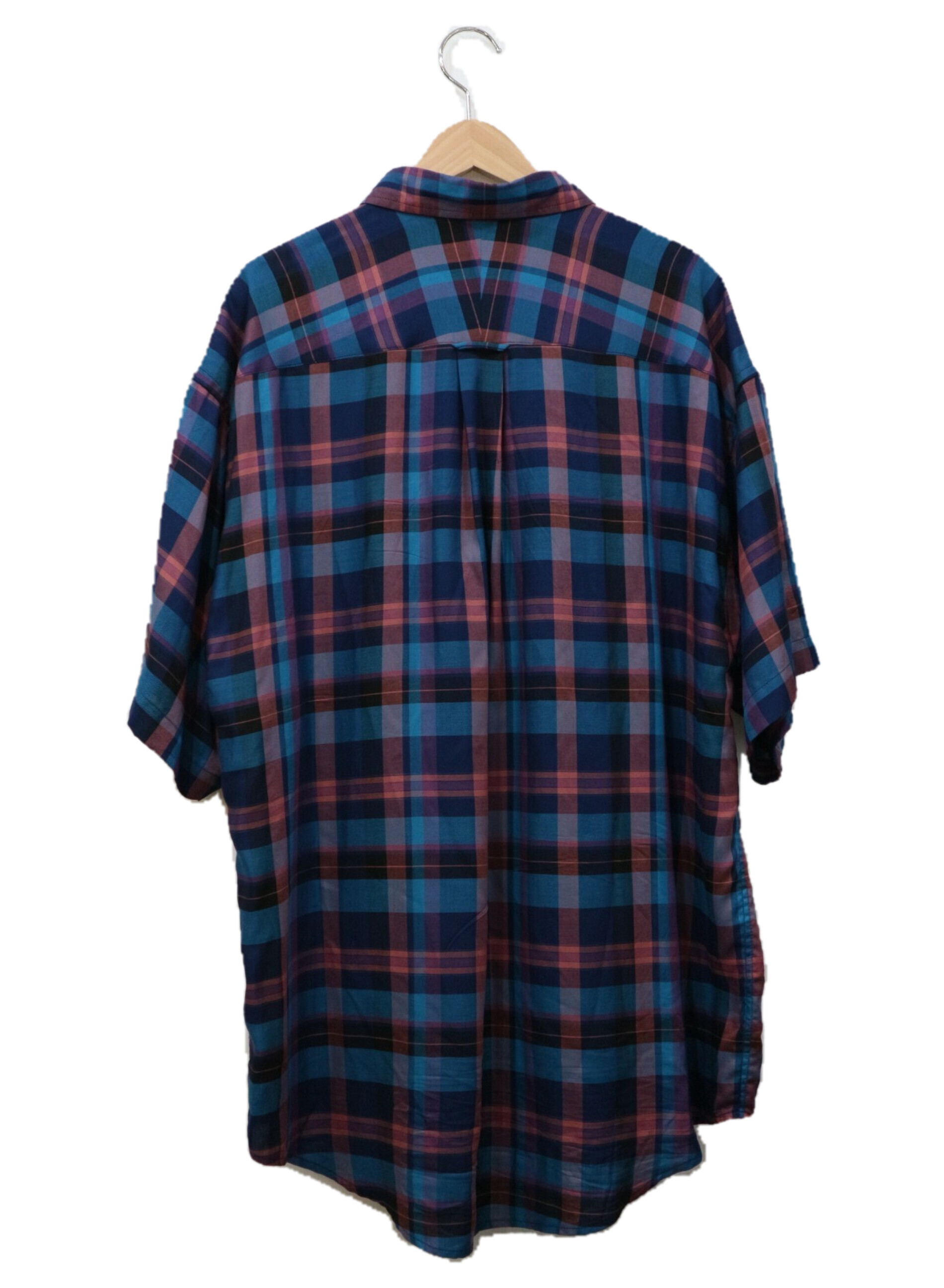 DESCENDANT (ディセンダント) 半袖ビッグチェックシャツ ブルー×オレンジ サイズ:3 21SS HYANNIS CHECK SHORT  SLEEVE SHIRT