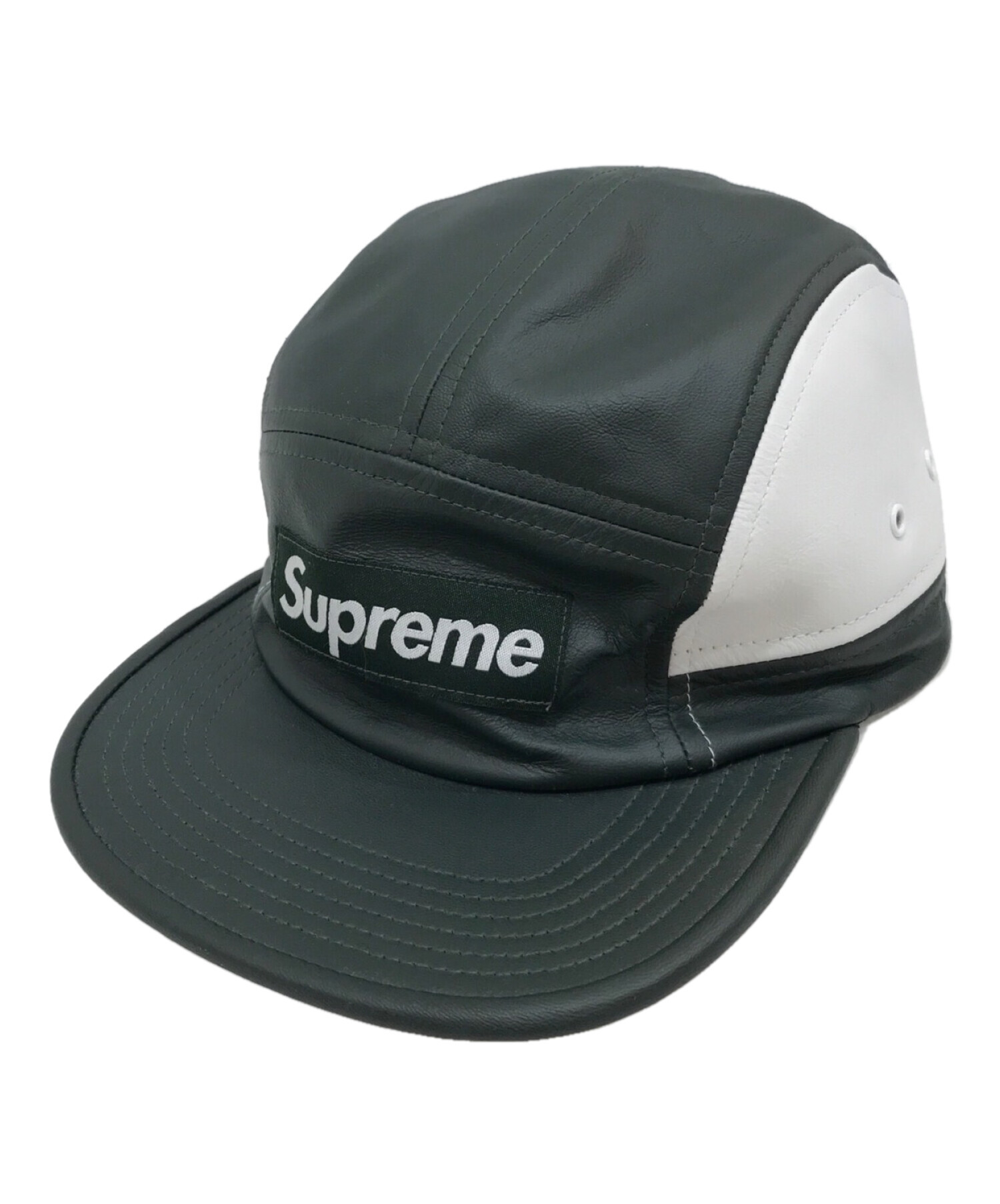 SUPREME (シュプリーム) 2-TONE LEATHER CAMP CAP グリーン×ホワイト