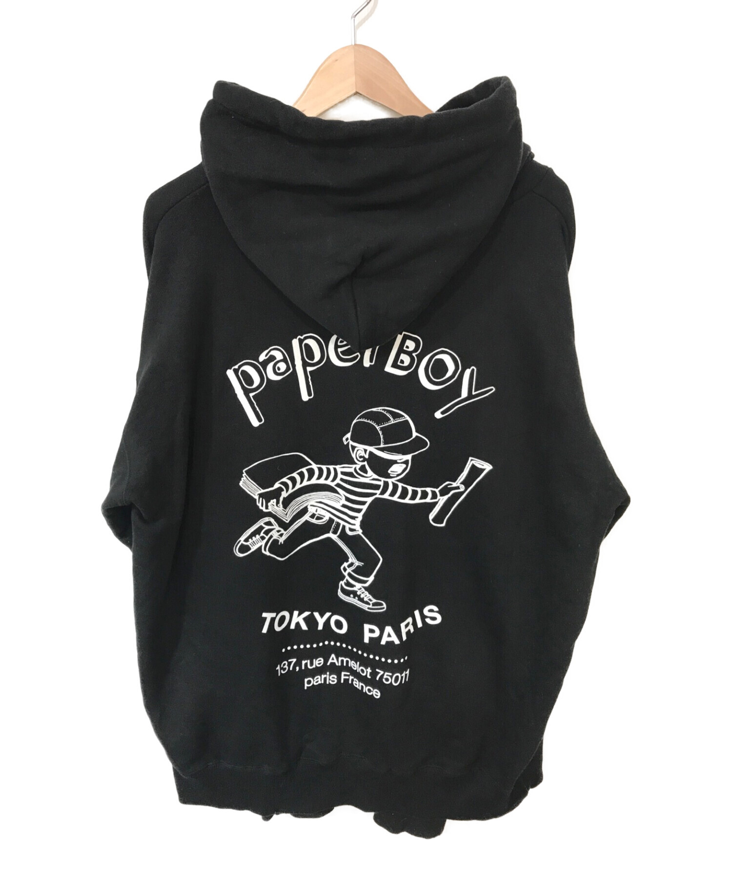 PAPERBOY×BEAMS (ペーパーボーイ×ビームス) 別注バックプリントビッグパーカー ブラック×ホワイト サイズ:ＸＸＬ