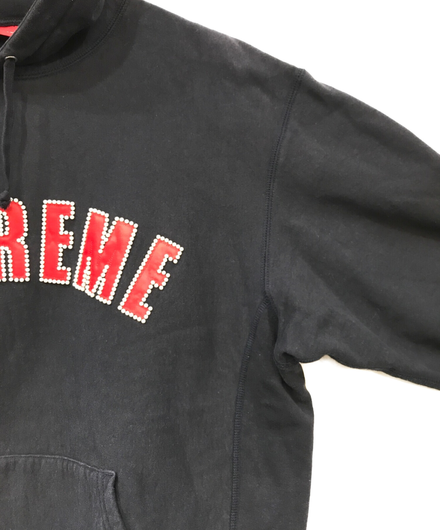 SUPREME (シュプリーム) PEARL LOGO HOODED SWEATSHIRT ネイビー×レッド サイズ:XLARGE