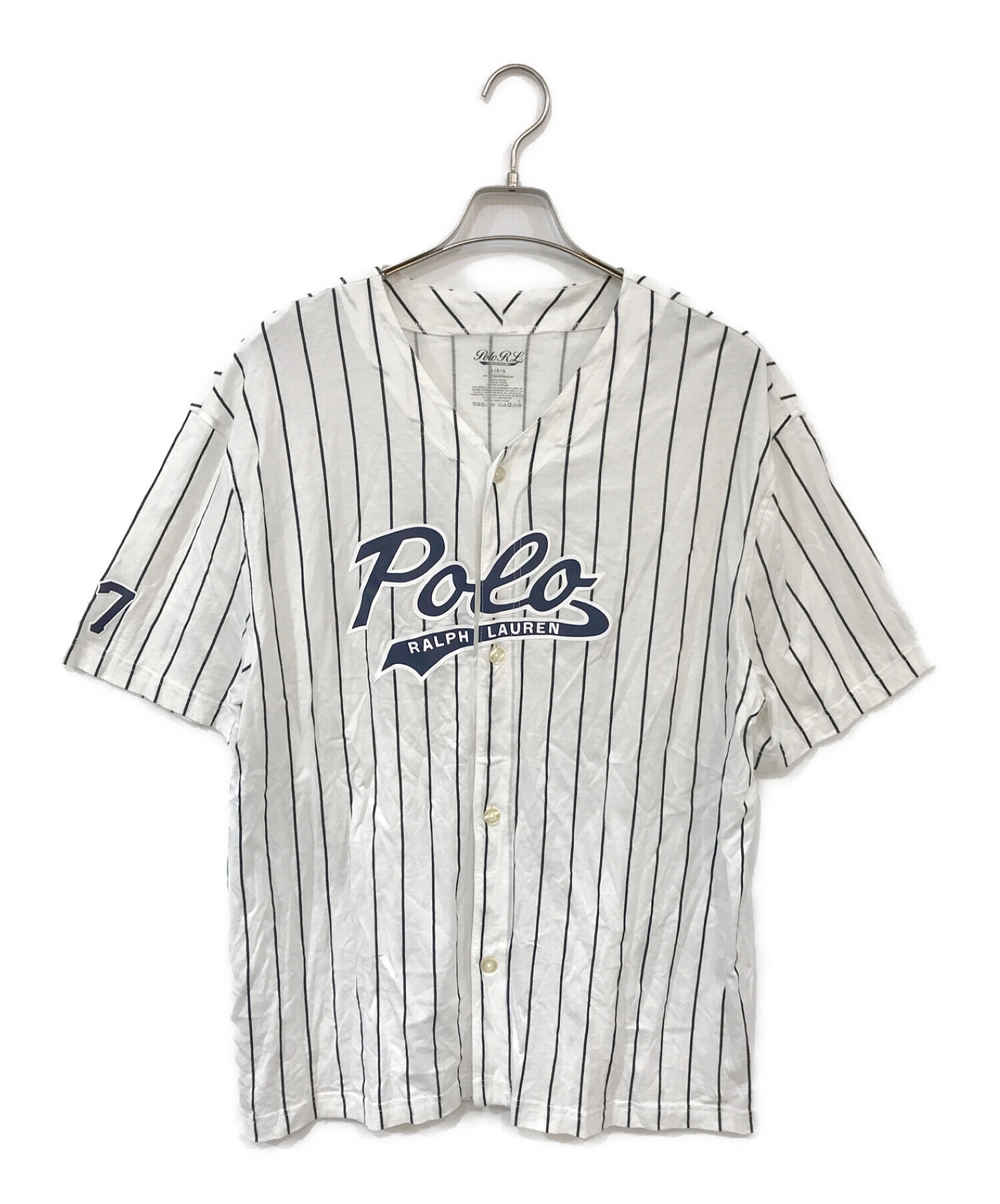 POLO RALPH LAUREN (ポロ・ラルフローレン) ベースボールシャツ ホワイト×ネイビー サイズ:L