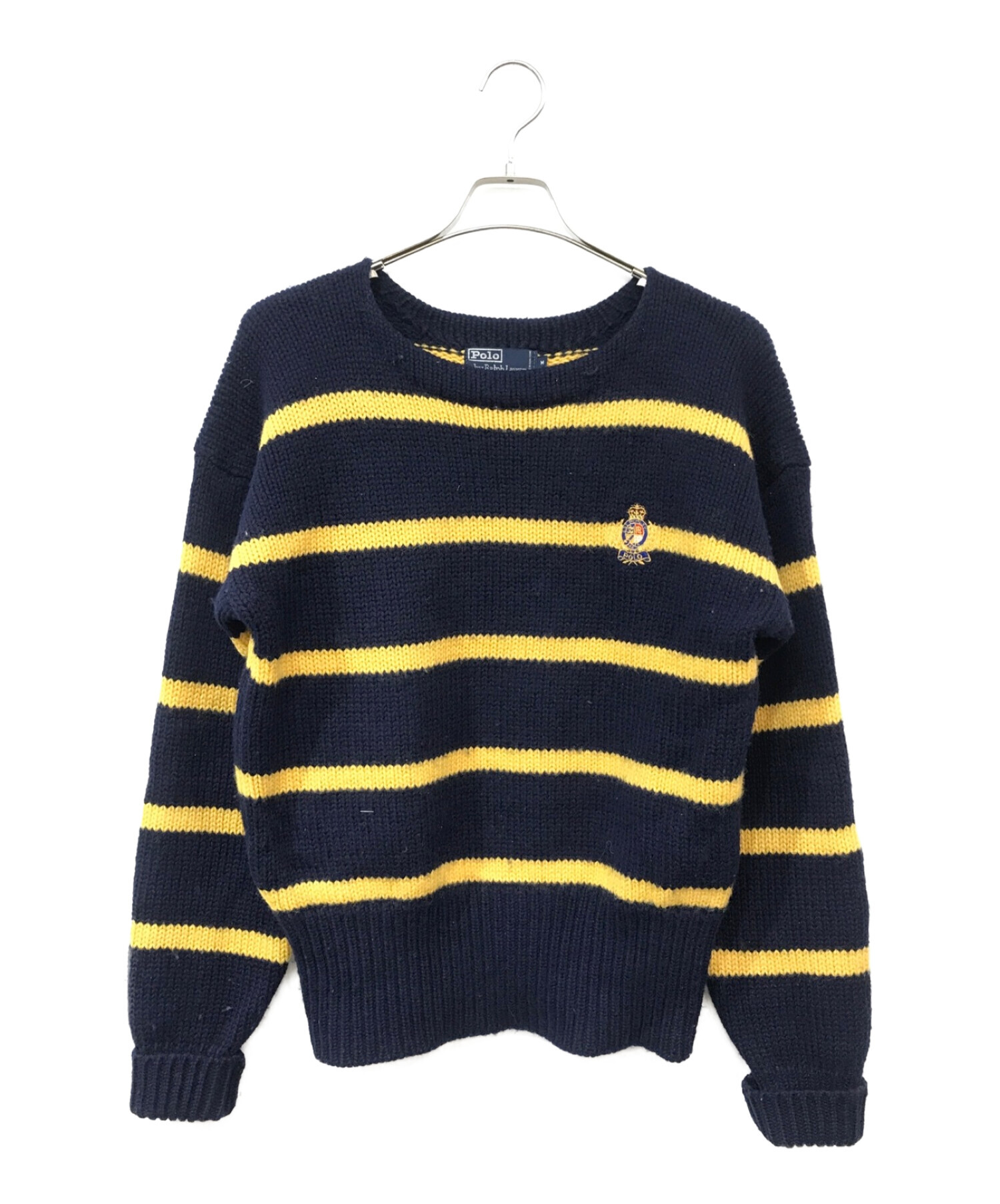 POLO RALPH LAUREN (ポロ・ラルフローレン) エンブレムロゴボーダーニット ネイビー×イエロー サイズ:M