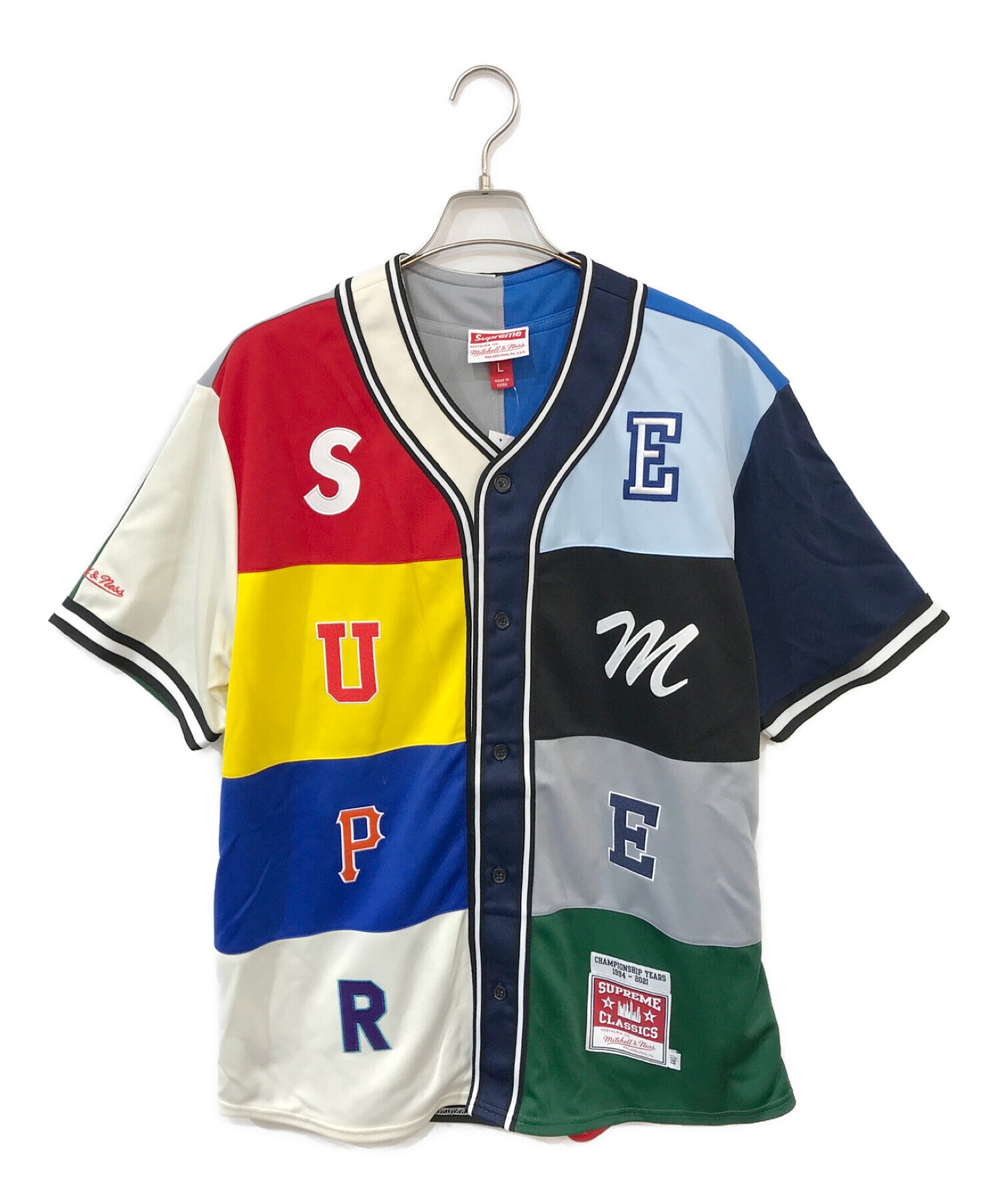Supreme×Mitchell & Ness (シュプリーム×ミッチェル・アンド・ネス) コラボパッチワークベースボールシャツ マルチカラー  サイズ:L