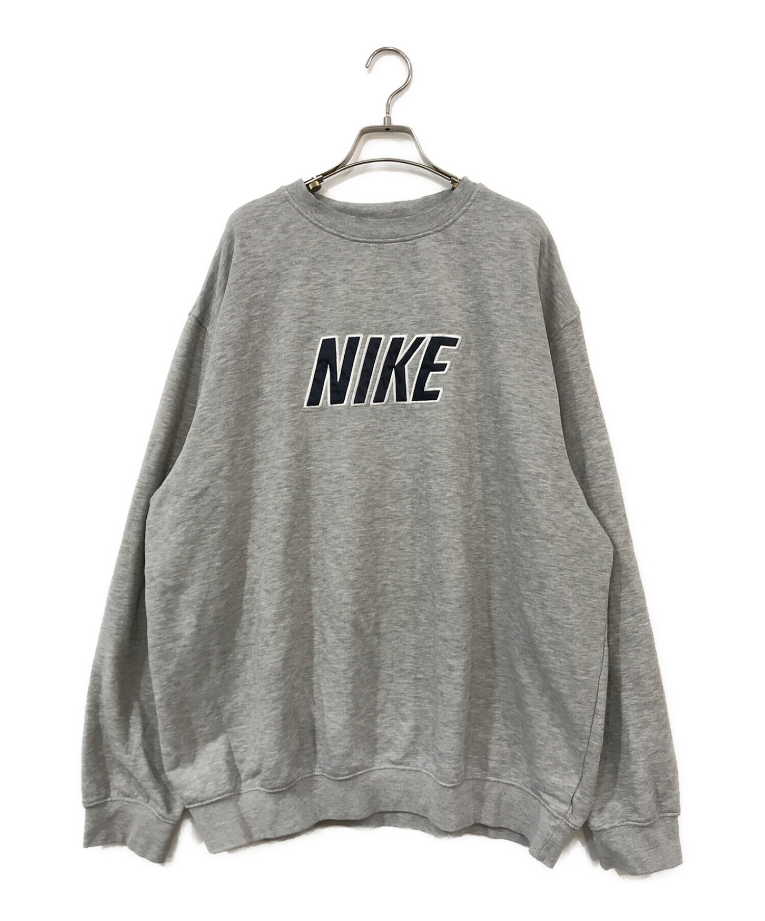 NIKE (ナイキ) オールドビッグロゴスウェット グレー×ネイビー サイズ:XL