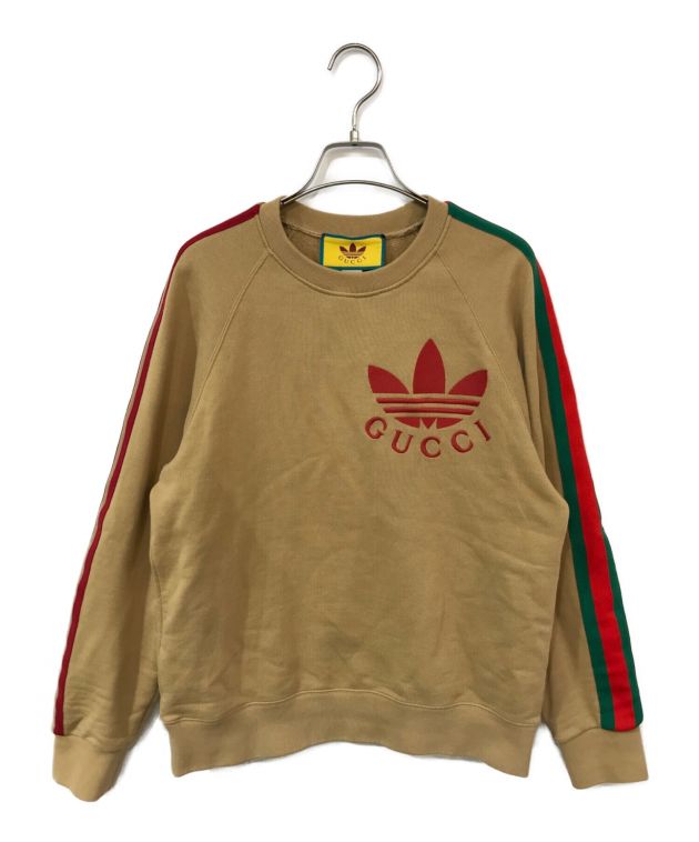 GUCCI×adidas originals (グッチ×アディダスオリジナルス) コラボコットンジャージースウェットシャツ ベージュ×レッド  サイズ:XS