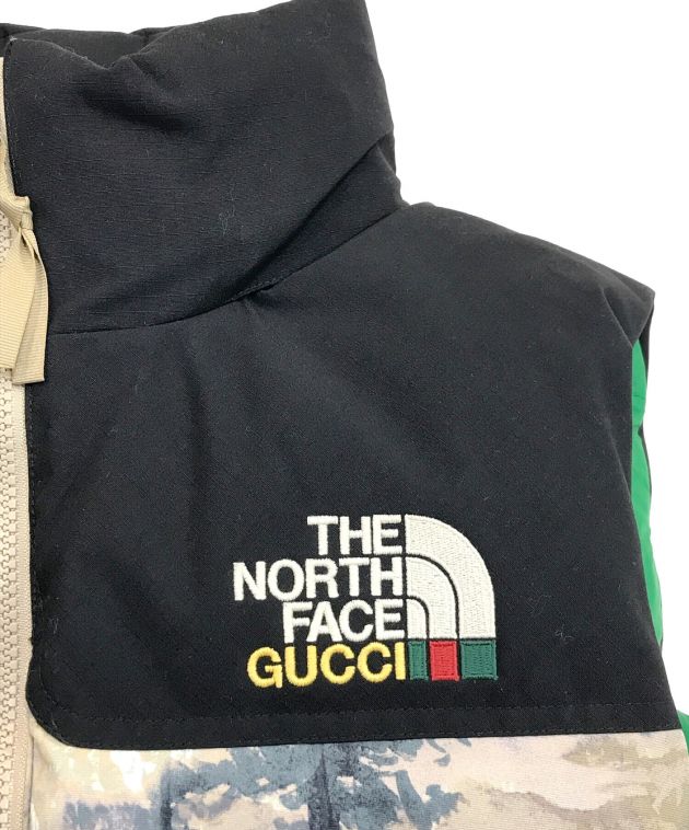 GUCCI×THE NORTH FACE (グッチ×ザノースフェイス) コラボフォレストプリントヌプシダウンベスト グレー×ブラック サイズ:S