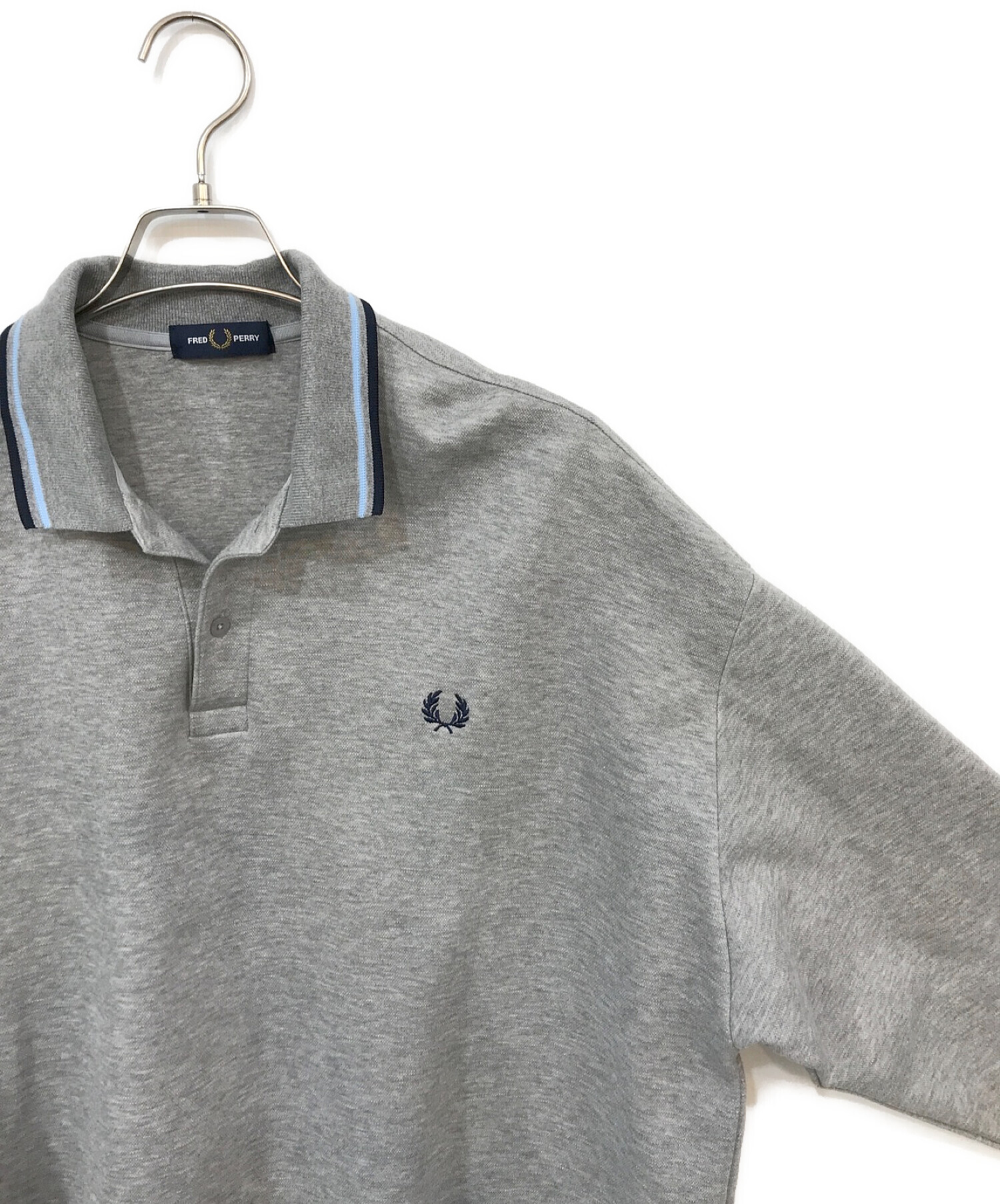 FRED PERRY×BEAMS (フレッドペリー×ビームス) 別注ロングスリーブポロスウェット グレー×ブルー サイズ:L