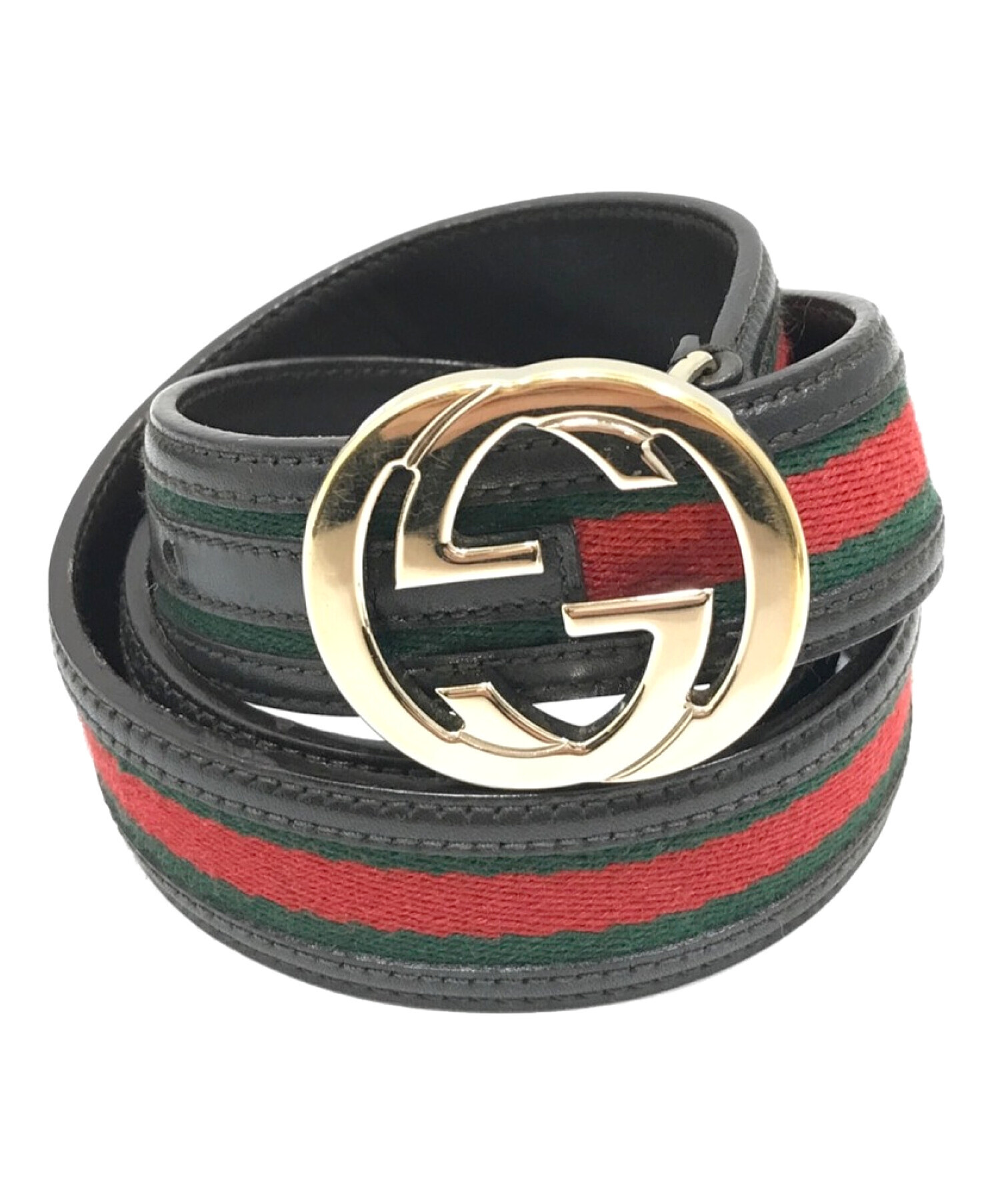 GUCCI (グッチ) シェリーラインレザーベルト ブラウン×レッド サイズ:記載なし